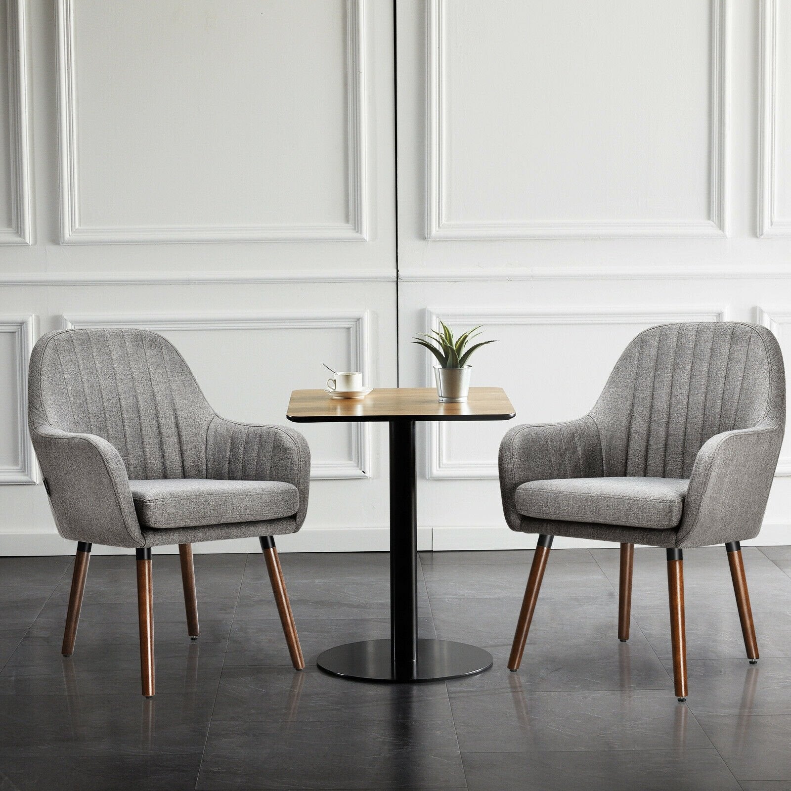 Set of 2 Fabric Upholstered Accent Chairs with Wooden Legs, Gray Accent Chairs   at Gallery Canada