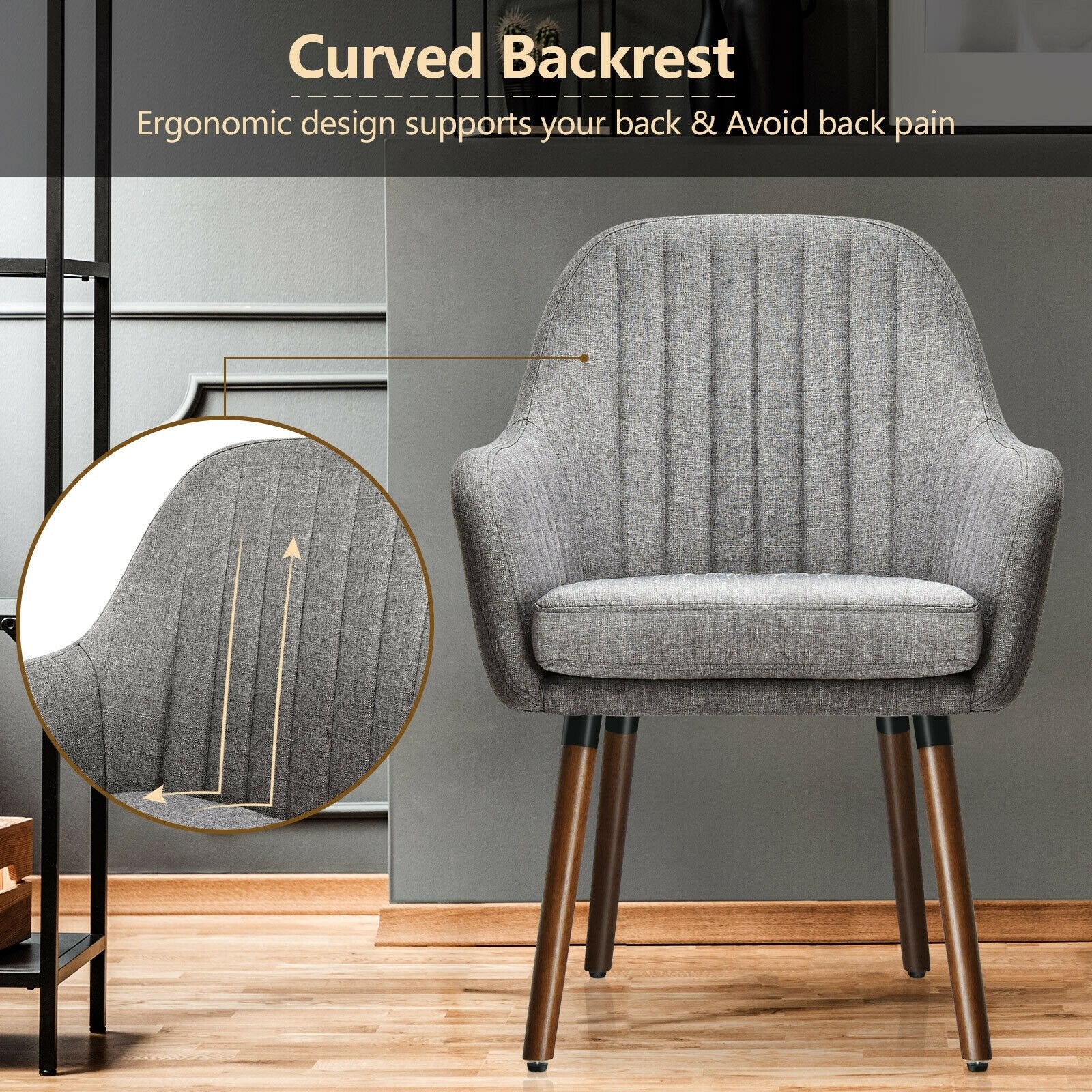 Set of 2 Fabric Upholstered Accent Chairs with Wooden Legs, Gray Accent Chairs   at Gallery Canada