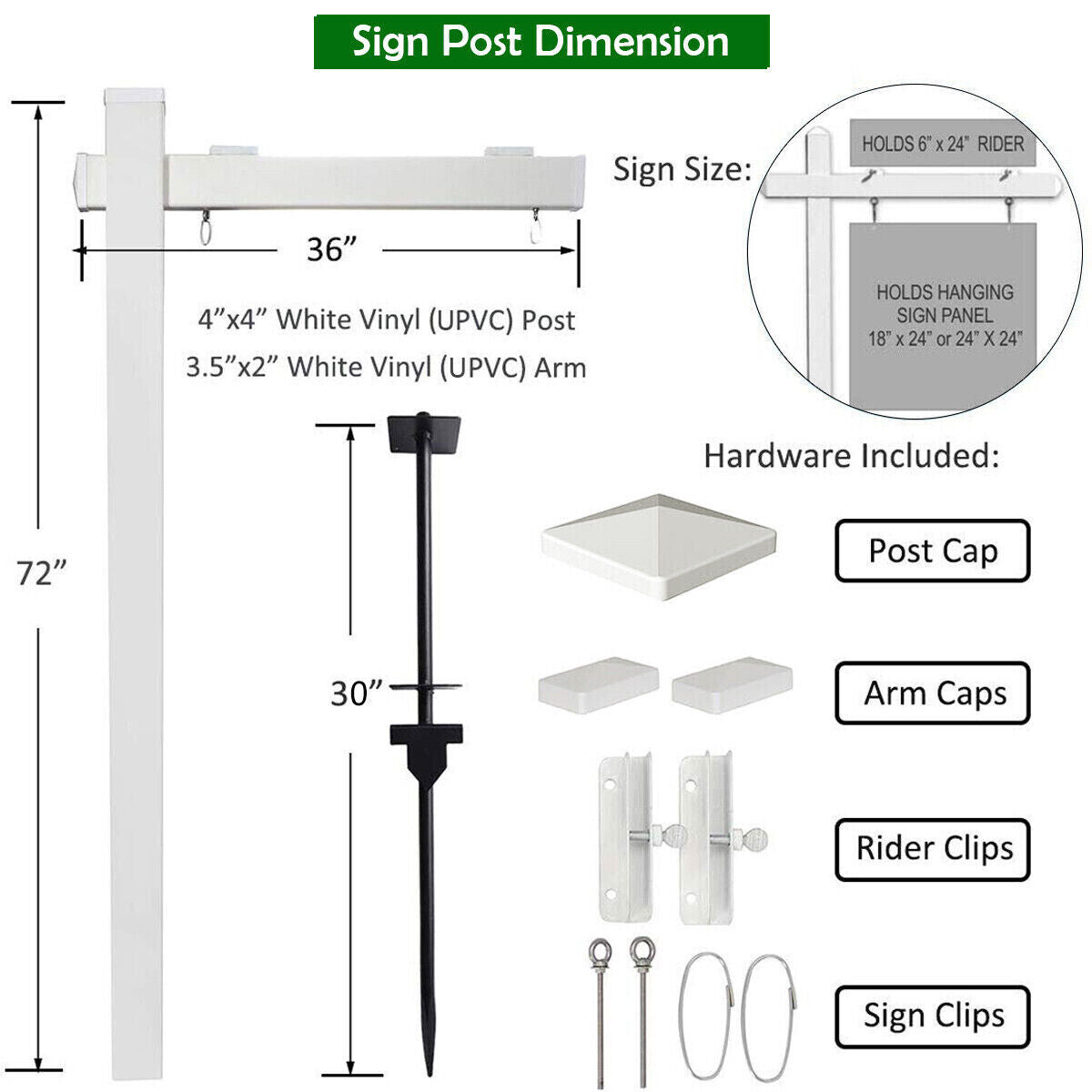 6 Feet Vinyl UPVC Real Estate Sign Post Realtor Yard Sign Post, White Outdoor Decor   at Gallery Canada