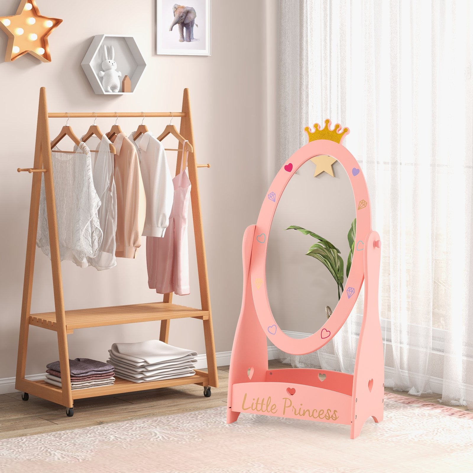 Kids Full Length Mirror with 360 Degree Rotatable Design and Shelf, Pink Kids Vanities   at Gallery Canada