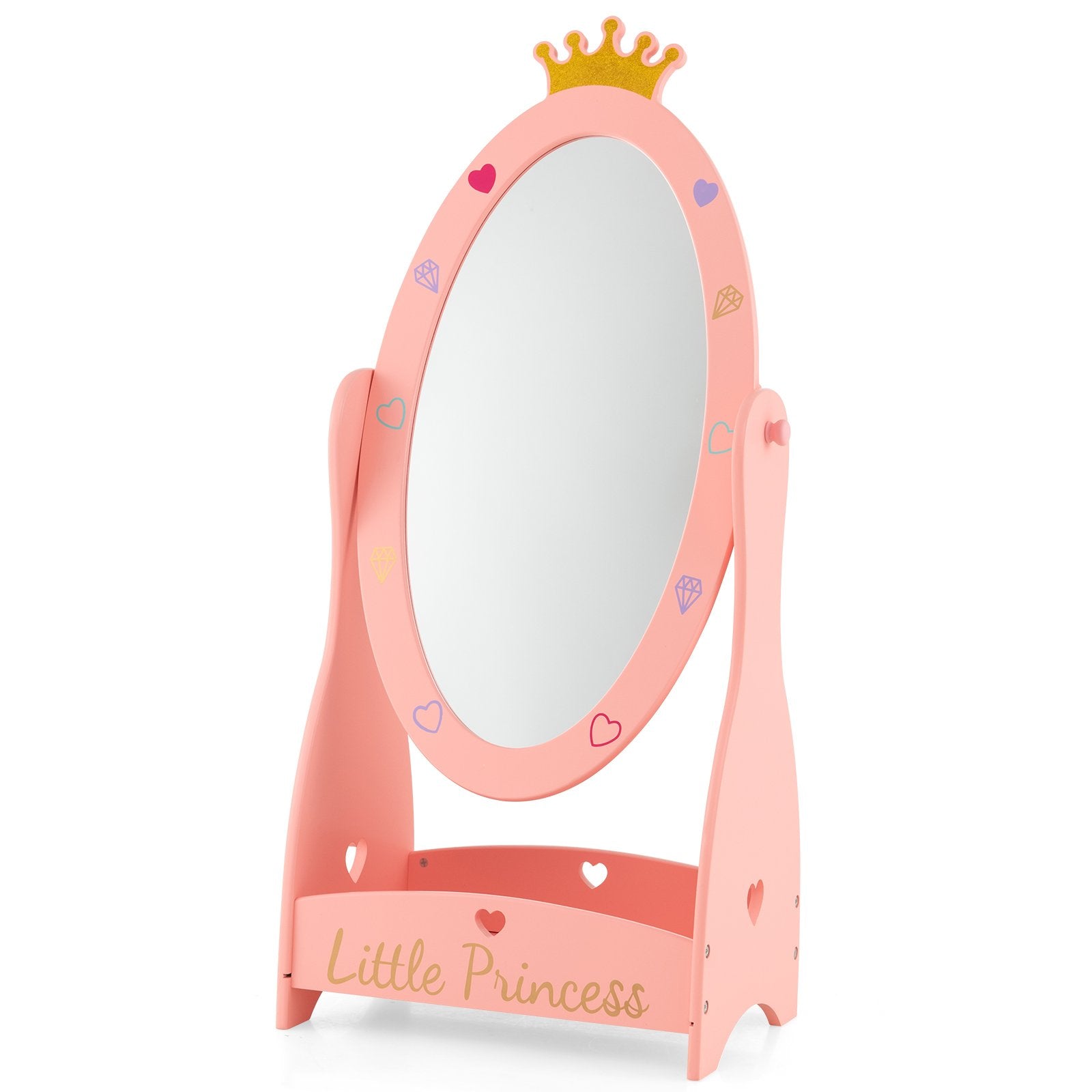 Kids Full Length Mirror with 360 Degree Rotatable Design and Shelf, Pink Kids Vanities   at Gallery Canada