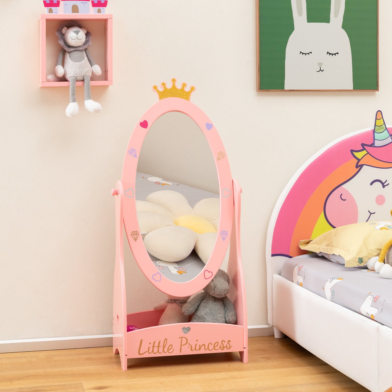 Kids Full Length Mirror with 360 Degree Rotatable Design and Shelf, Pink Kids Vanities   at Gallery Canada