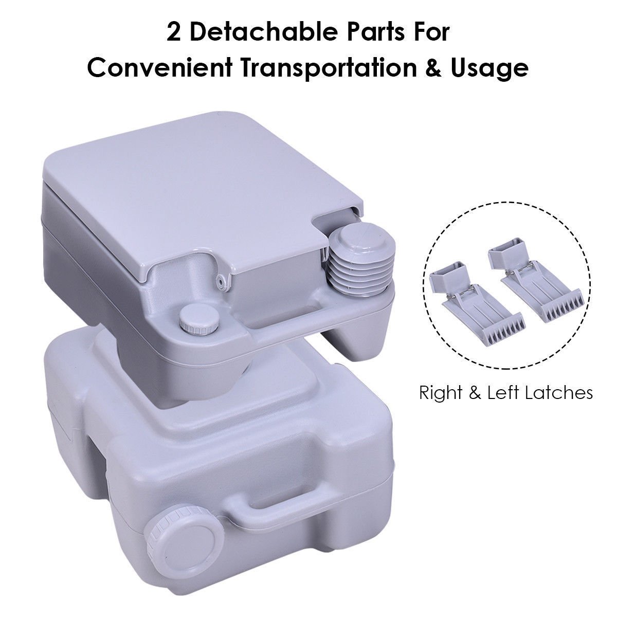 5.3 Gallon Portable Toilet with Waste Tank and Built-in Rotating Spout, Gray - Gallery Canada