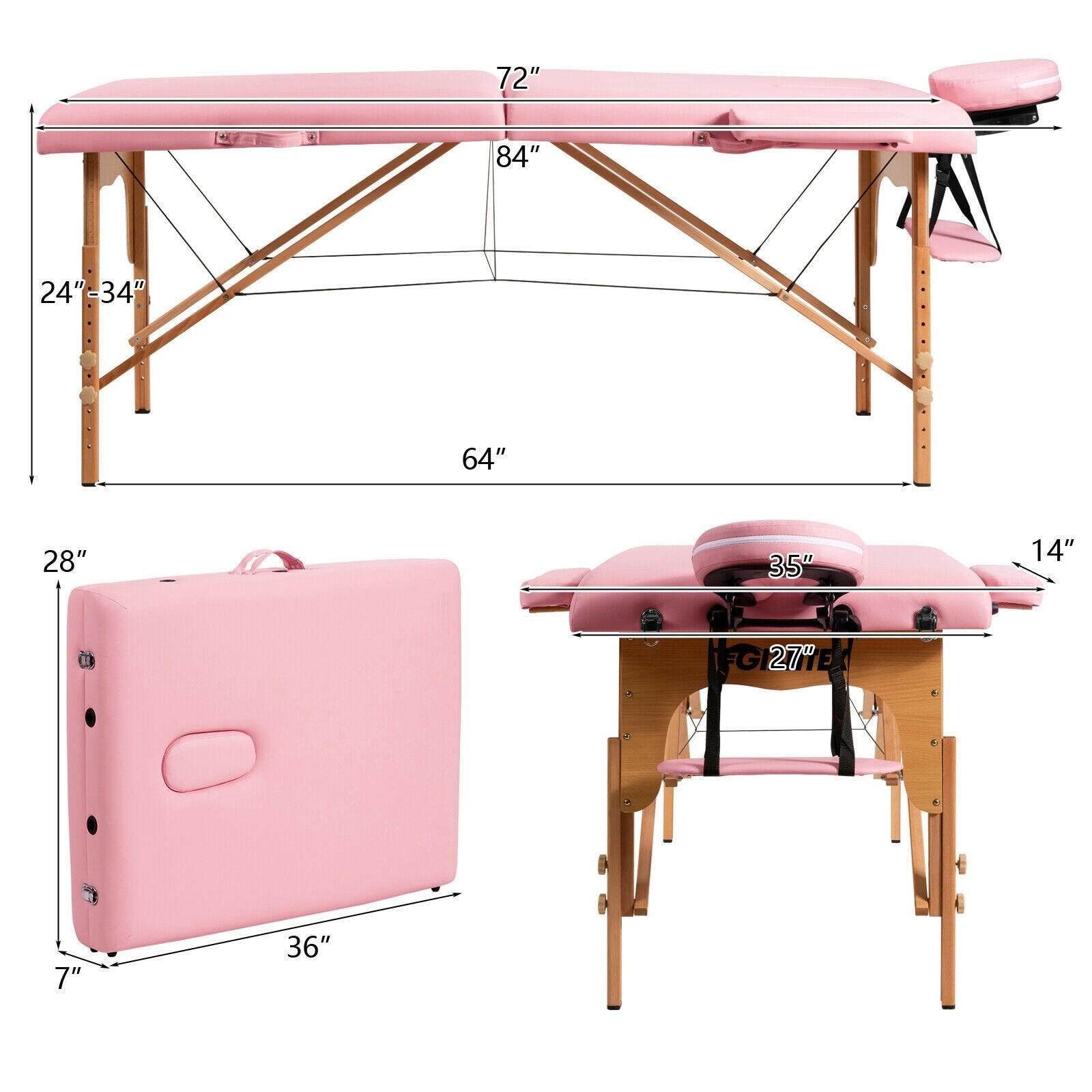 Portable Adjustable Facial Spa Bed  with Carry Case, Pink Spa & Salon   at Gallery Canada