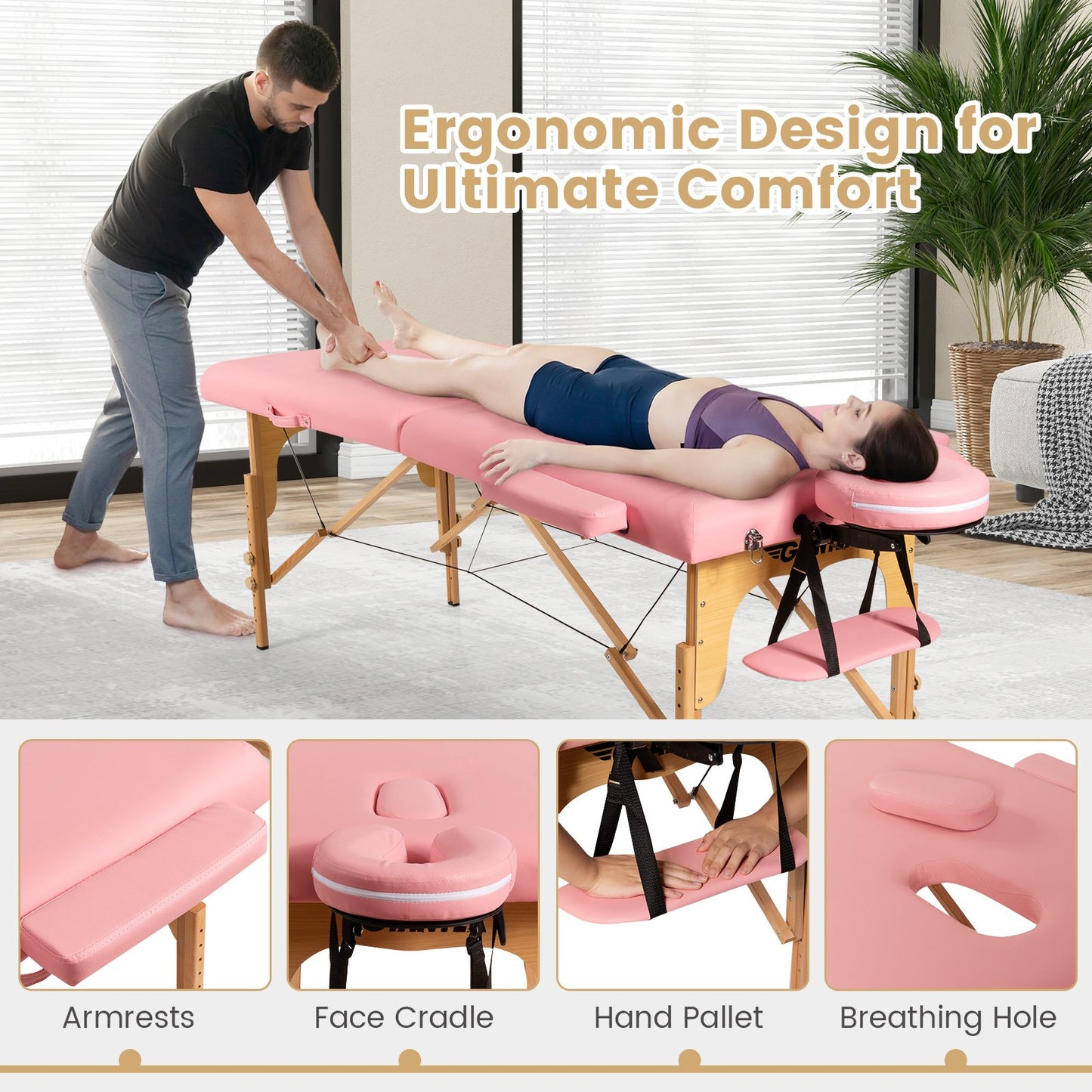 Portable Adjustable Facial Spa Bed  with Carry Case, Pink Spa & Salon   at Gallery Canada