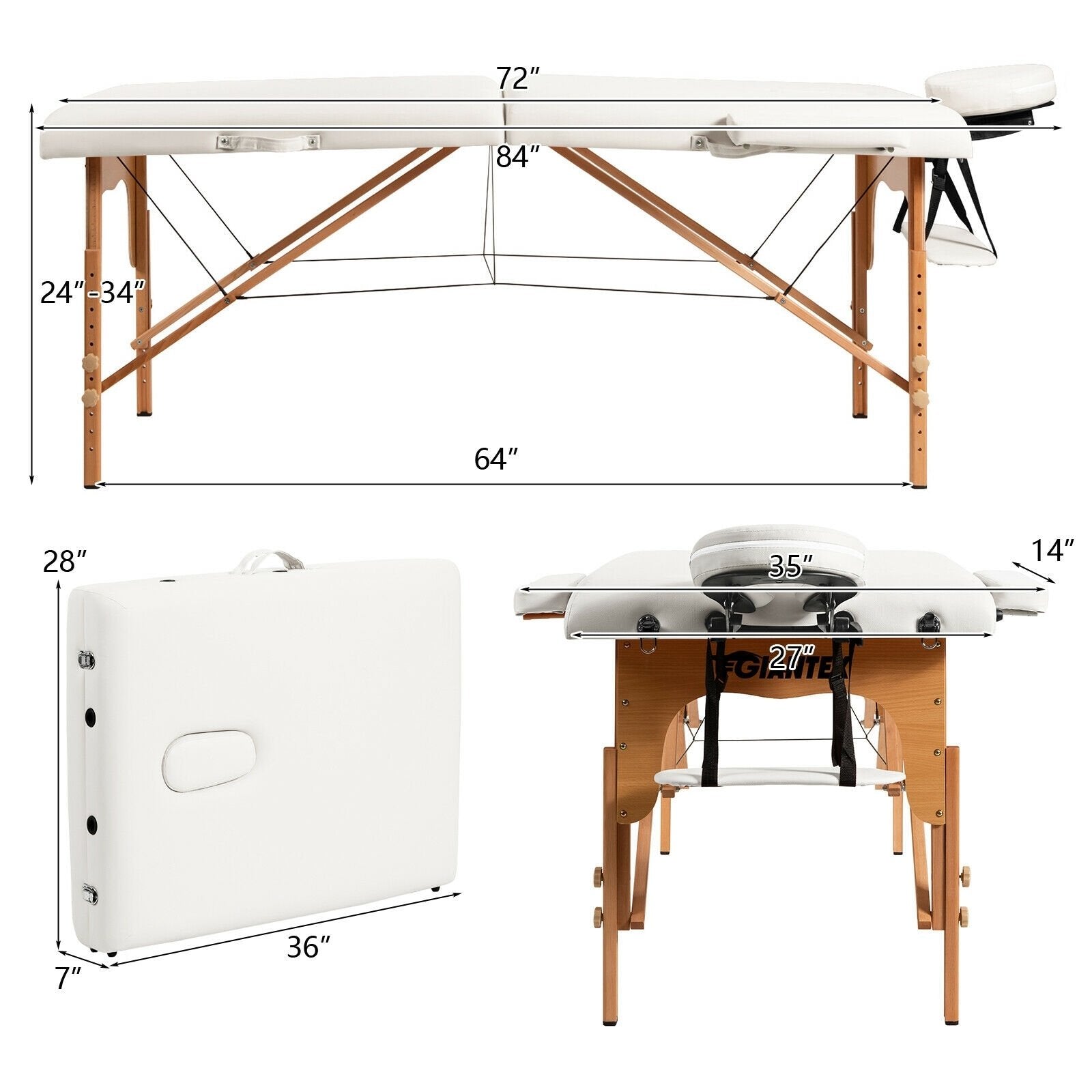 Portable Adjustable Facial Spa Bed  with Carry Case, White Spa & Salon   at Gallery Canada