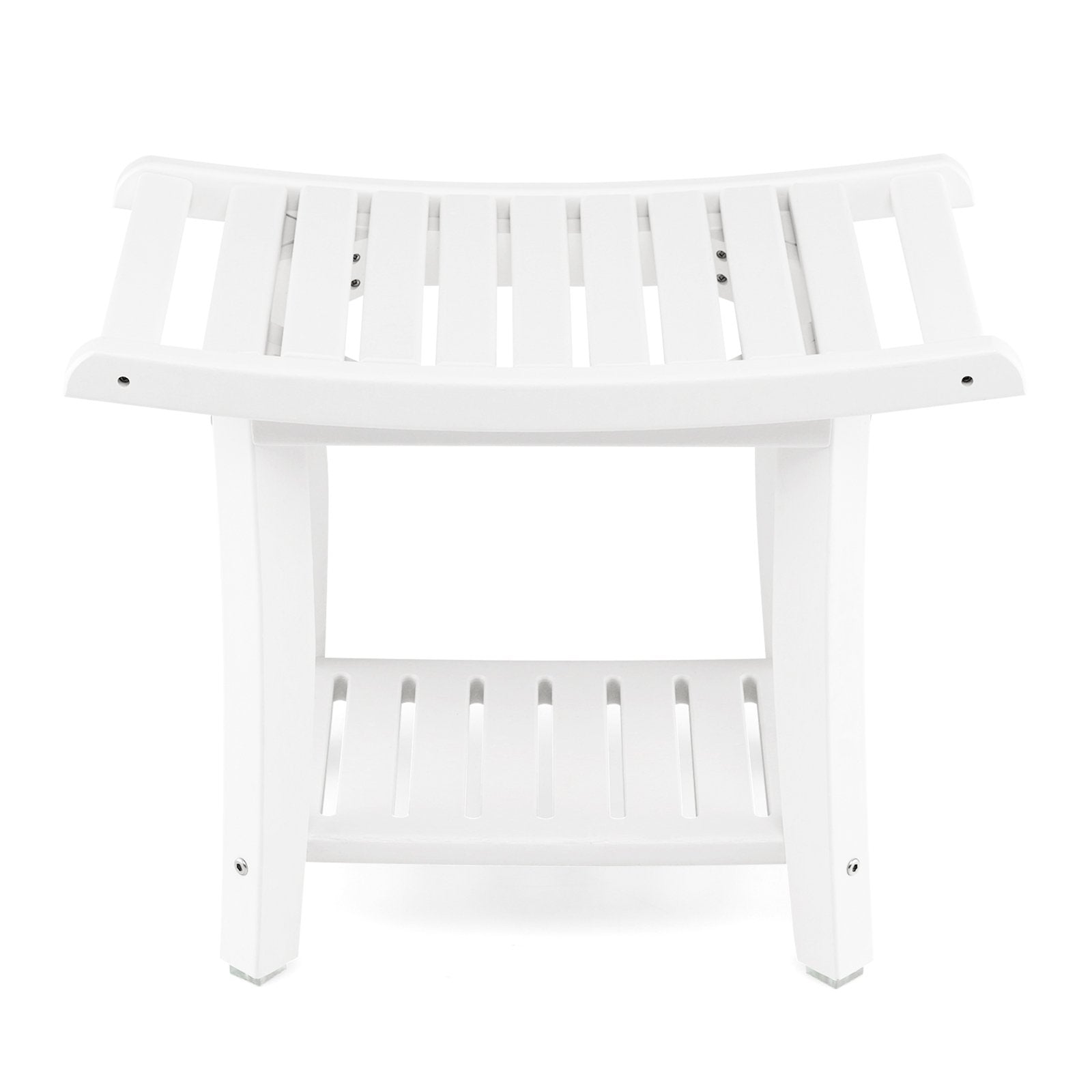 Heavy Duty Waterproof Bath Stool with Curved Seat and Storage Shelf, Off White Bath Safety   at Gallery Canada