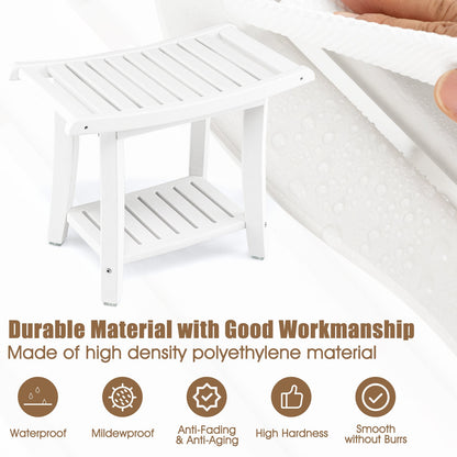 Heavy Duty Waterproof Bath Stool with Curved Seat and Storage Shelf, Off White Bath Safety   at Gallery Canada
