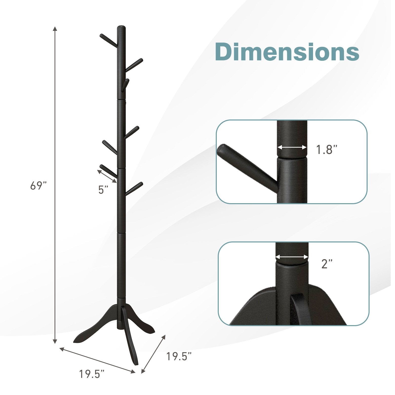 Adjustable Wooden Tree Coat Rack with 8 Hooks, Black Coat Racks & Hall Trees   at Gallery Canada