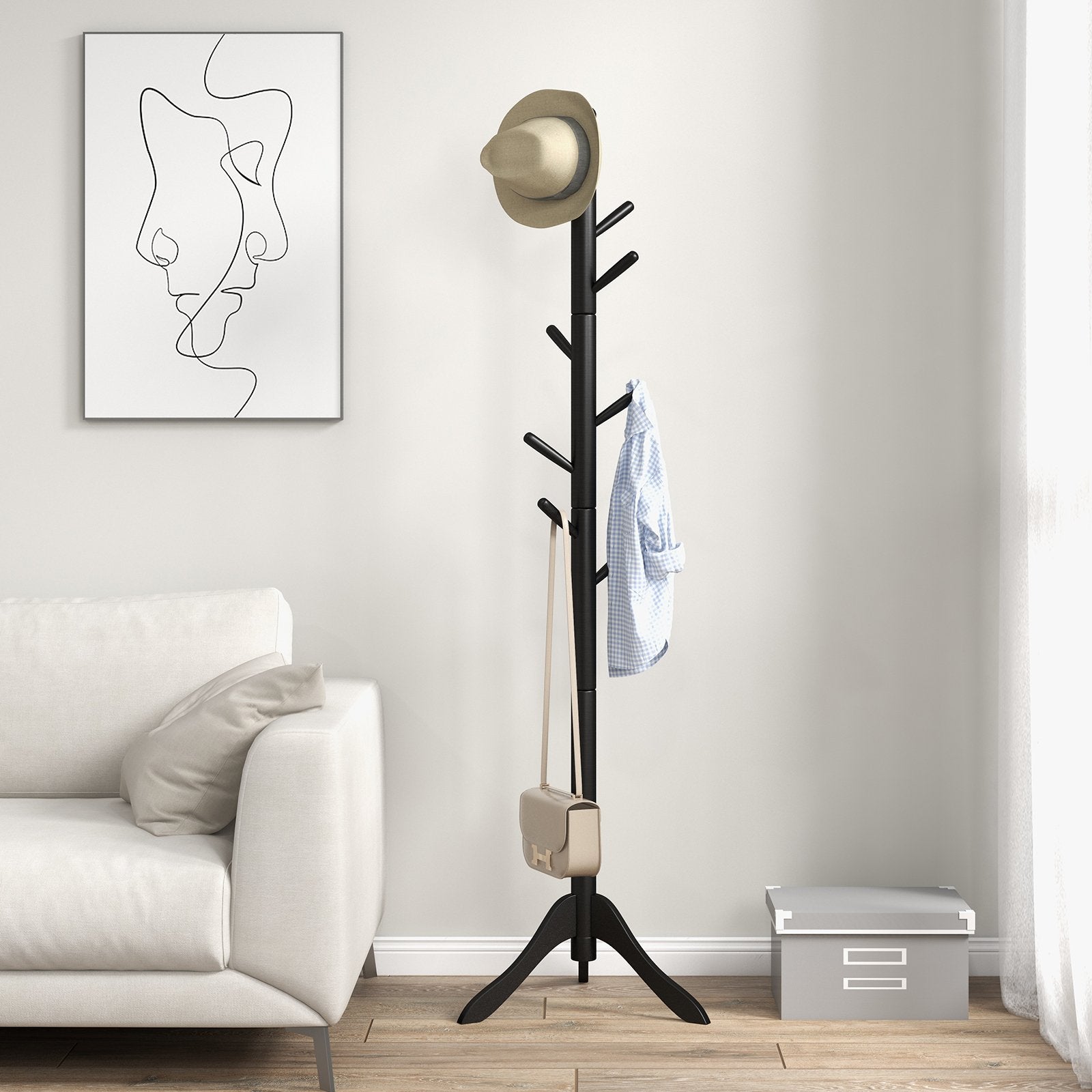 Adjustable Wooden Tree Coat Rack with 8 Hooks, Black Coat Racks & Hall Trees   at Gallery Canada