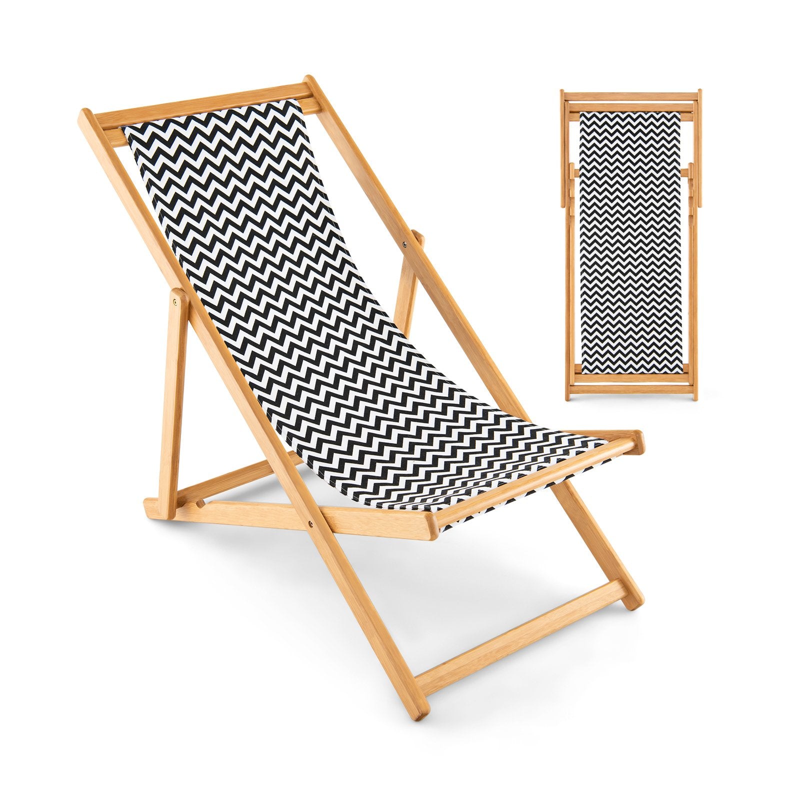 Folding Bamboo Sling Chair with Adjustable Backrest and Canvas, Natural Outdoor Chaise Lounges   at Gallery Canada