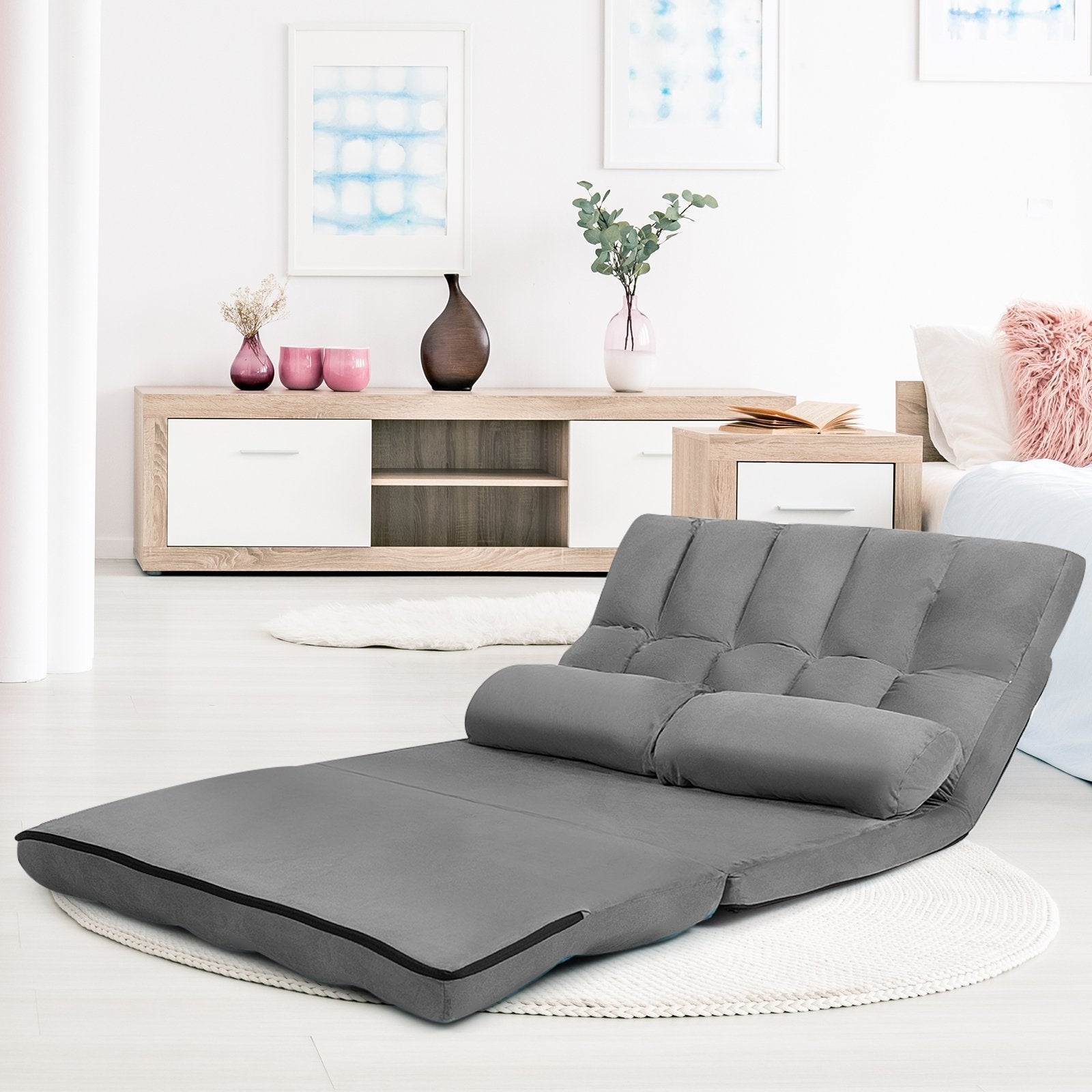 Foldable Floor 6-Position Adjustable Lounge Couch, Gray Floor Chairs   at Gallery Canada