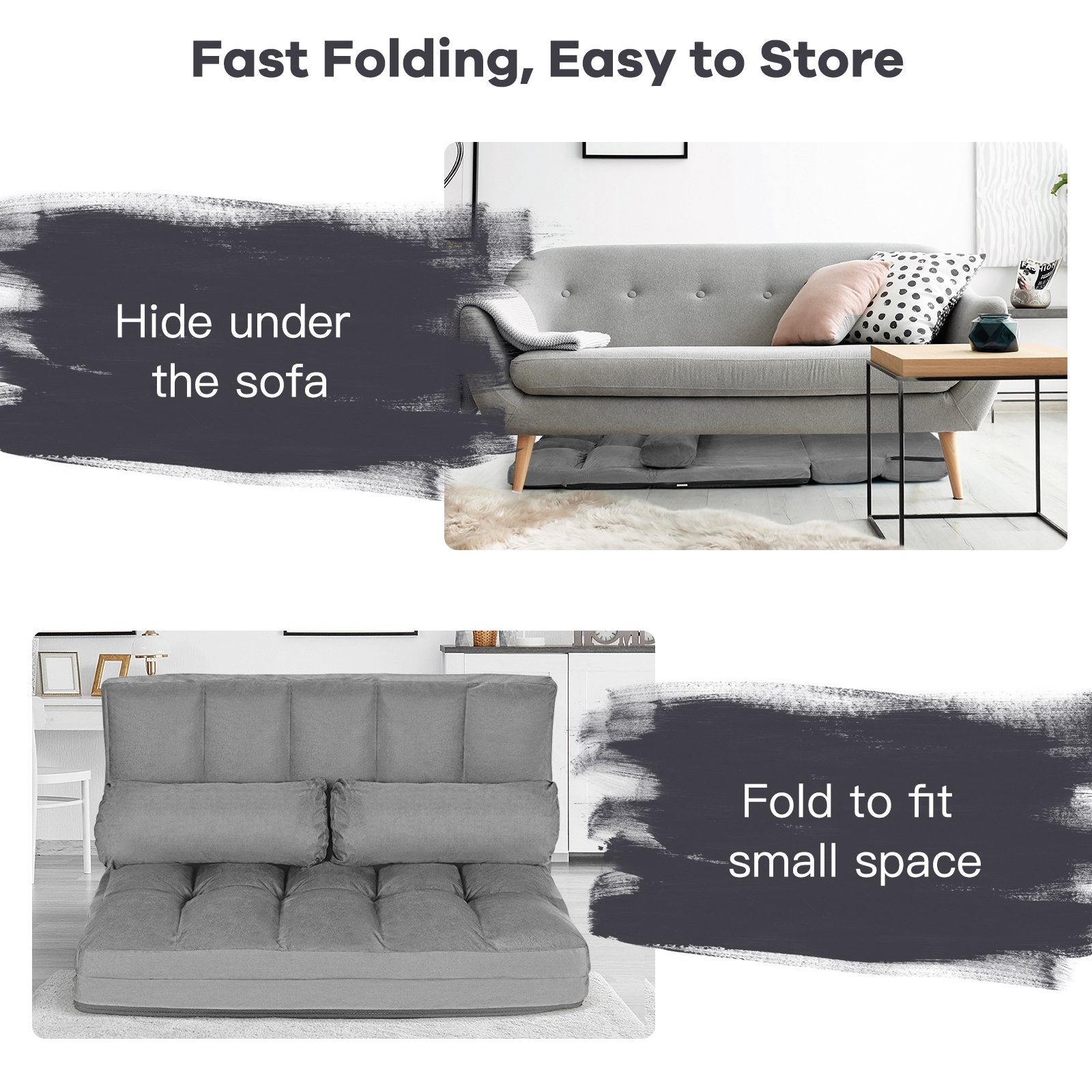 Foldable Floor 6-Position Adjustable Lounge Couch, Gray Floor Chairs   at Gallery Canada