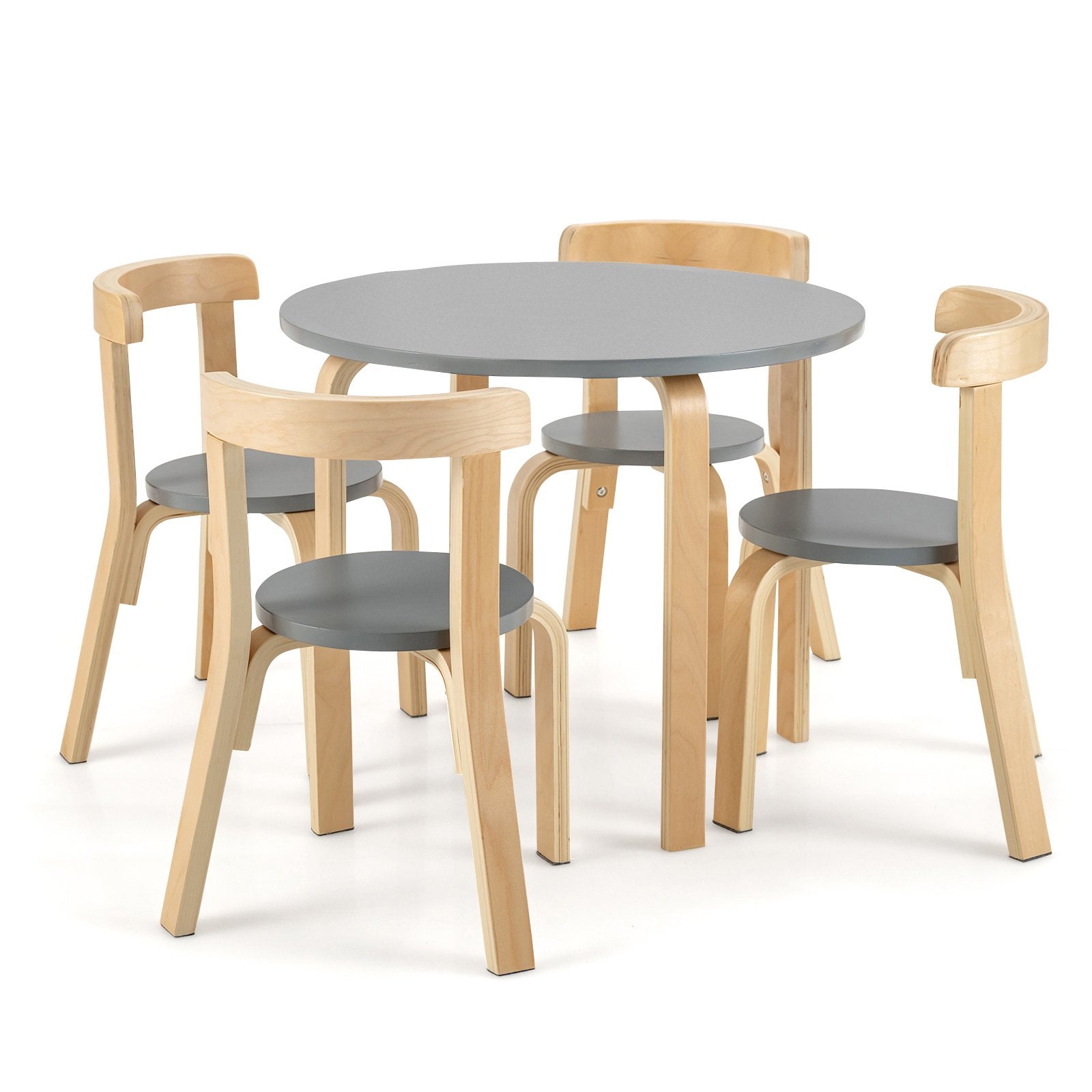 5-Piece Kids Wooden Curved Back Activity Table and Chair Set with Toy Bricks, Gray Kids Table & Chair Sets   at Gallery Canada