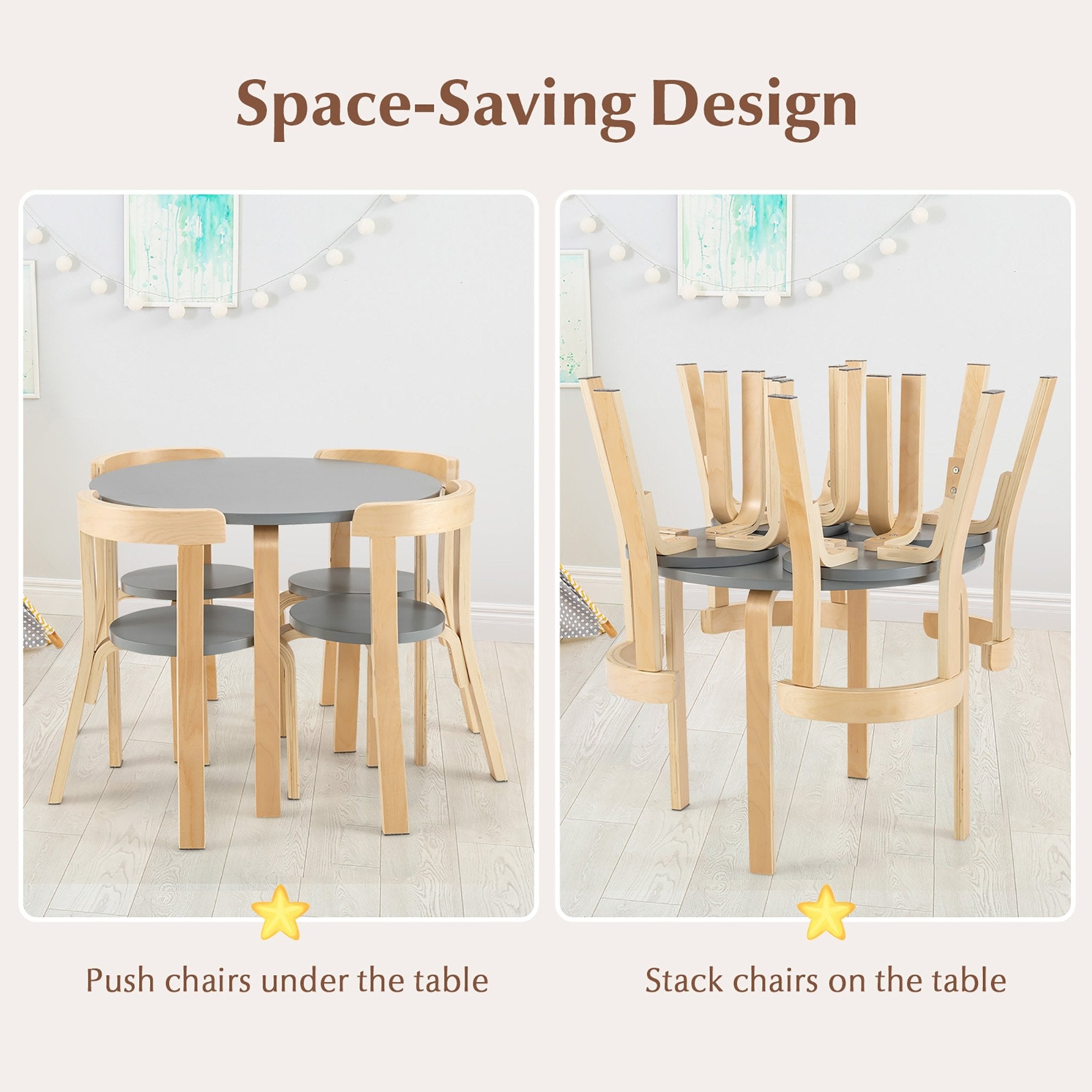 5-Piece Kids Wooden Curved Back Activity Table and Chair Set with Toy Bricks, Gray Kids Table & Chair Sets   at Gallery Canada