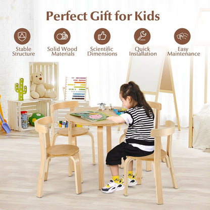 5-Piece Kids Wooden Curved Back Activity Table and Chair Set with Toy Bricks, Natural Kids Table & Chair Sets   at Gallery Canada