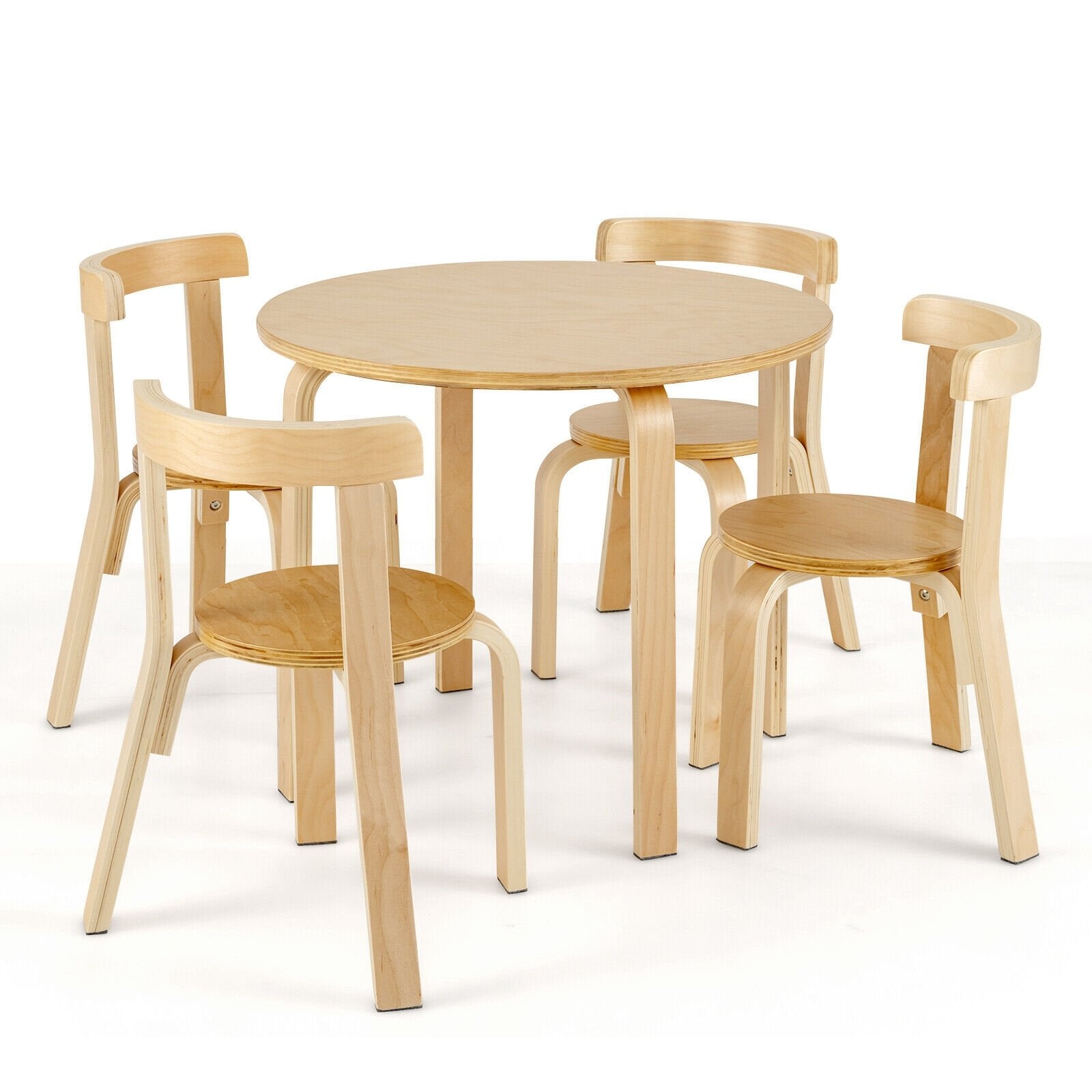 5-Piece Kids Wooden Curved Back Activity Table and Chair Set with Toy Bricks, Natural Kids Table & Chair Sets   at Gallery Canada