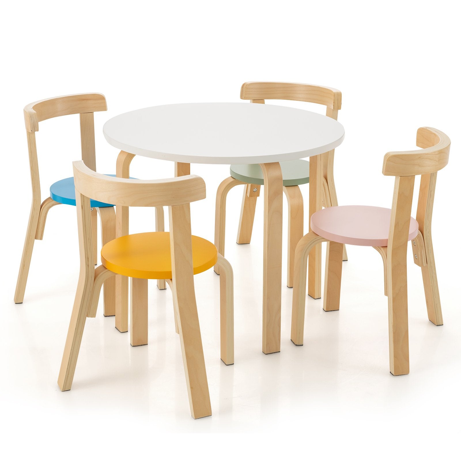 5-Piece Kids Wooden Curved Back Activity Table and Chair Set withToy Bricks, Multicolor Kids Table & Chair Sets   at Gallery Canada