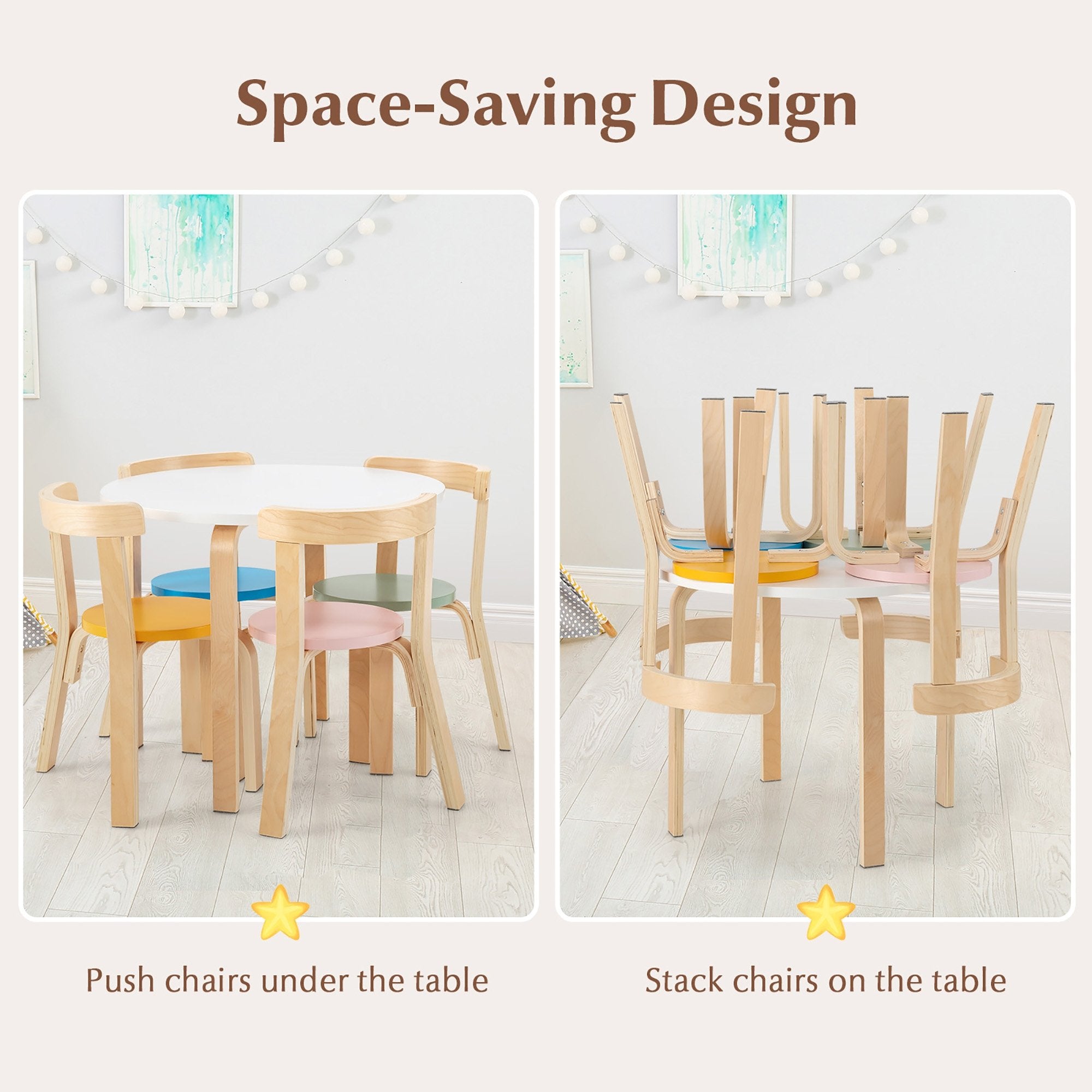 5-Piece Kids Wooden Curved Back Activity Table and Chair Set withToy Bricks, Multicolor Kids Table & Chair Sets   at Gallery Canada