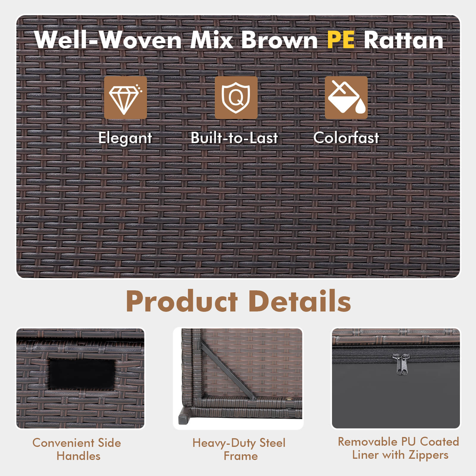 Outdoor Wicker Storage Box with Zippered Liner-50 Gallon, Brown Sheds & Outdoor Storage   at Gallery Canada