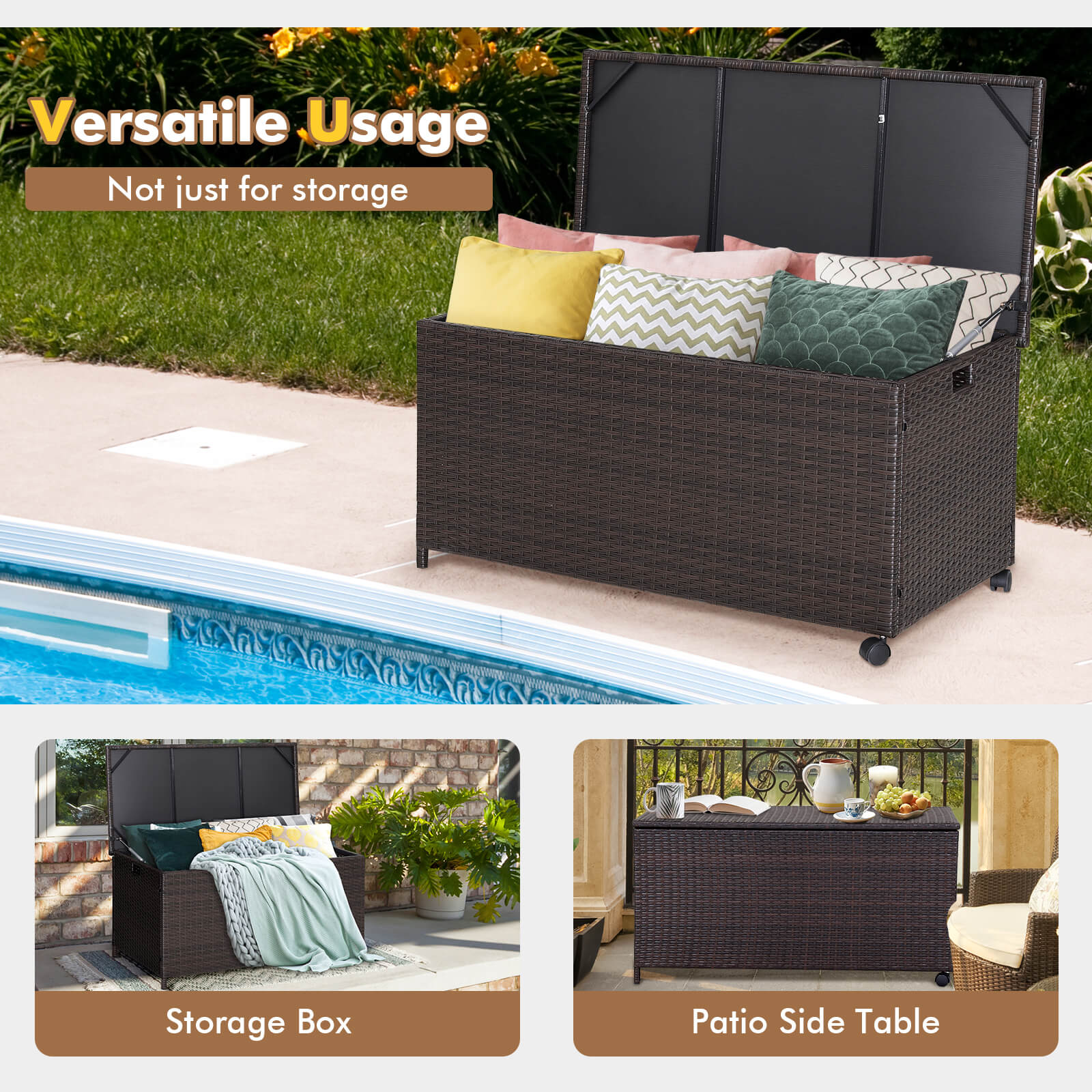 Outdoor Wicker Storage Box with Zippered Liner-50 Gallon, Brown Sheds & Outdoor Storage   at Gallery Canada