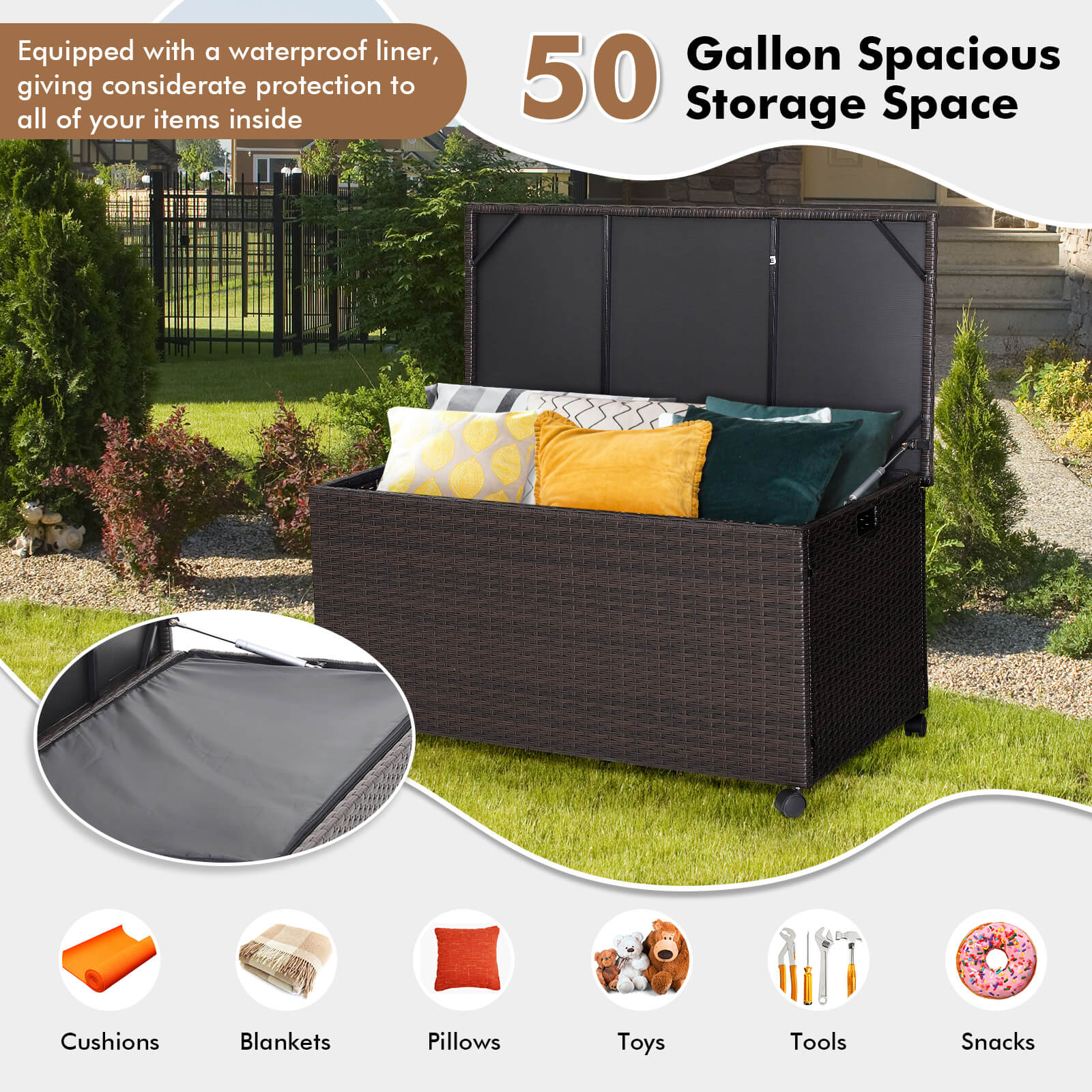 Outdoor Wicker Storage Box with Zippered Liner-50 Gallon, Brown Sheds & Outdoor Storage   at Gallery Canada