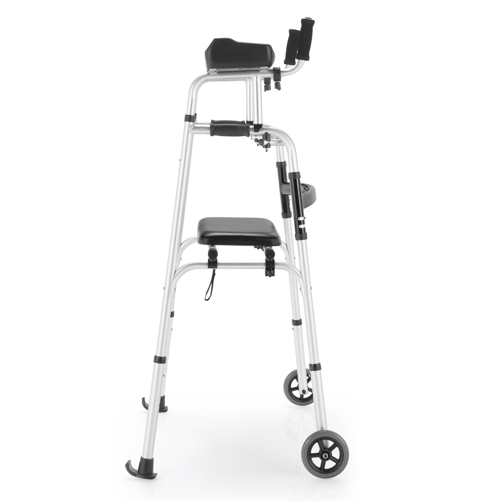 Height Adjustable Rolling Walker With Seat and Armrest Pad, Black & White Walkers & Rollators   at Gallery Canada