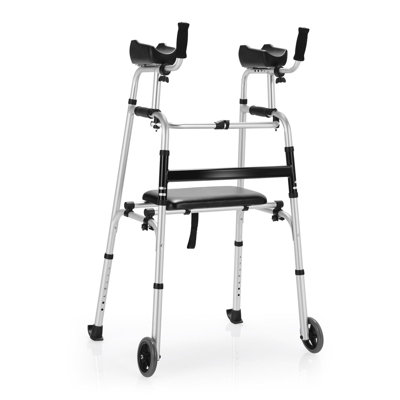 Height Adjustable Rolling Walker With Seat and Armrest Pad, Black & White Walkers & Rollators   at Gallery Canada