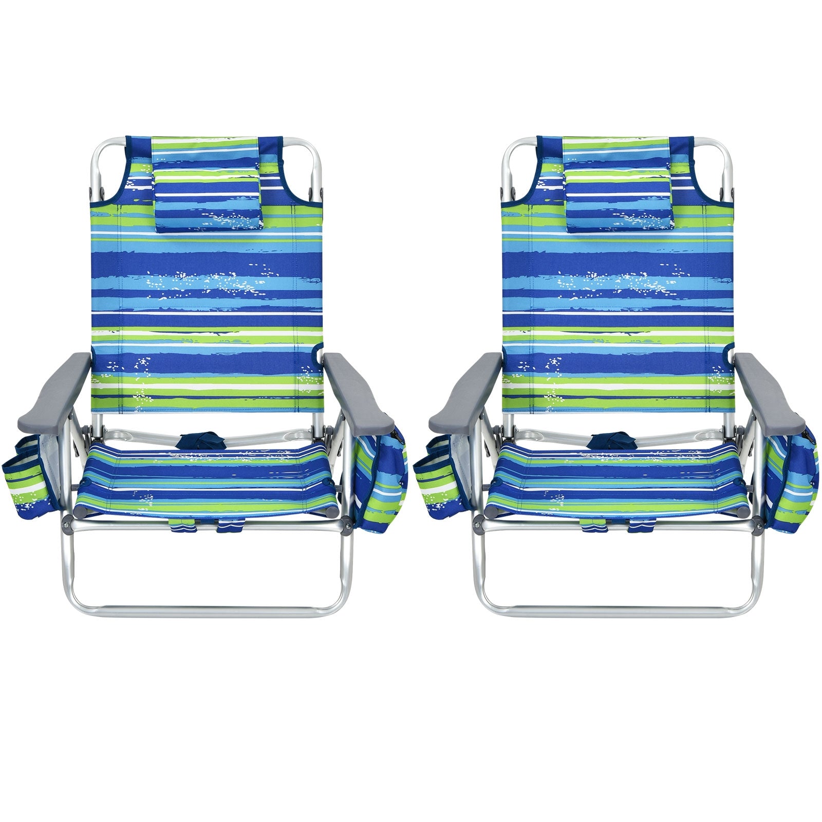 2-Pack Folding Backpack Beach Chair 5-Position Outdoor Reclining Chairs with Pillow, Blue Beach & Lawn Chairs at Gallery Canada