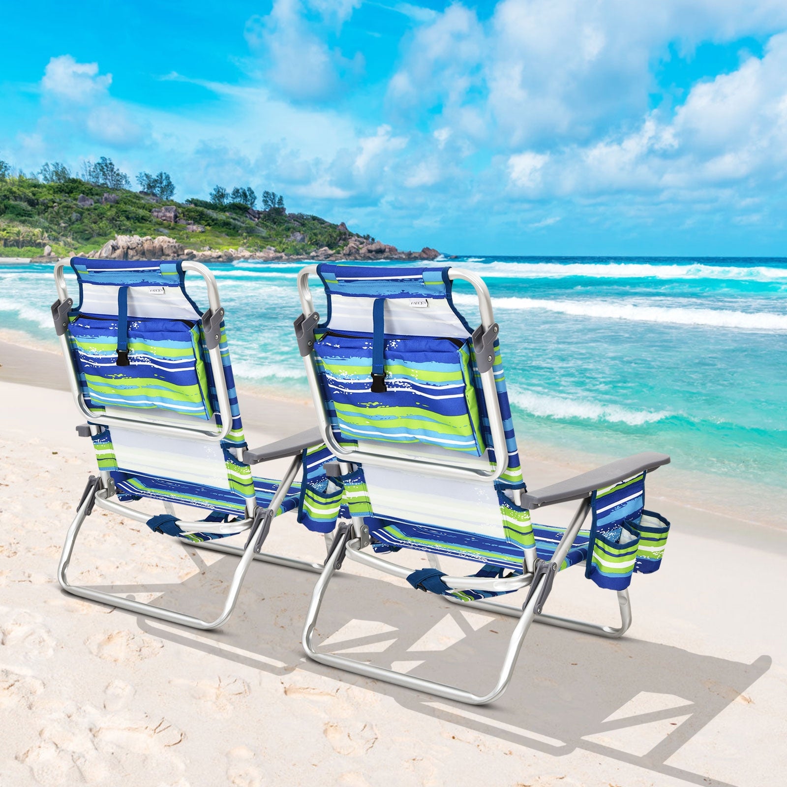 2-Pack Folding Backpack Beach Chair 5-Position Outdoor Reclining Chairs with Pillow, Blue Beach & Lawn Chairs at Gallery Canada