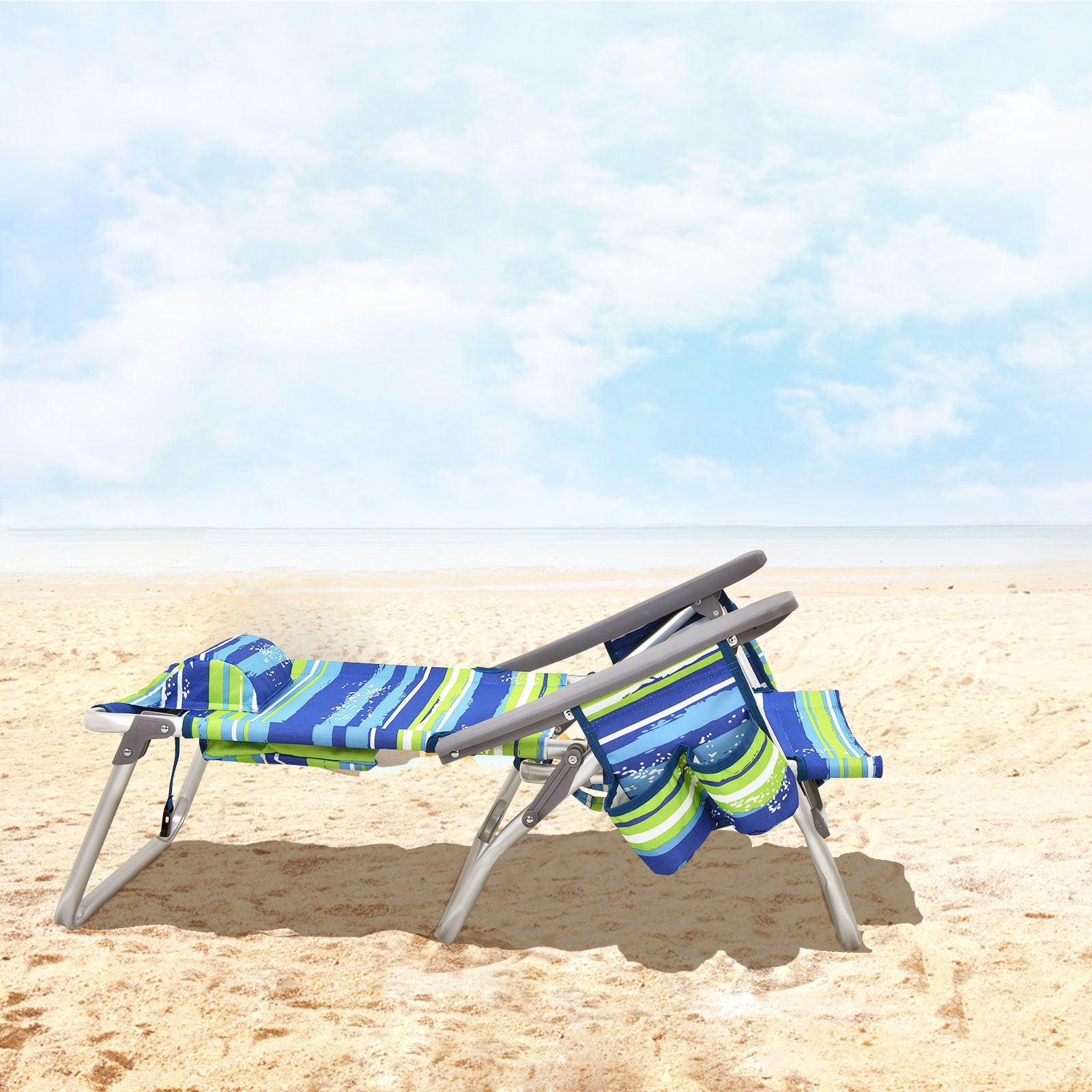 2-Pack Folding Backpack Beach Chair 5-Position Outdoor Reclining Chairs with Pillow, Blue Beach & Lawn Chairs at Gallery Canada