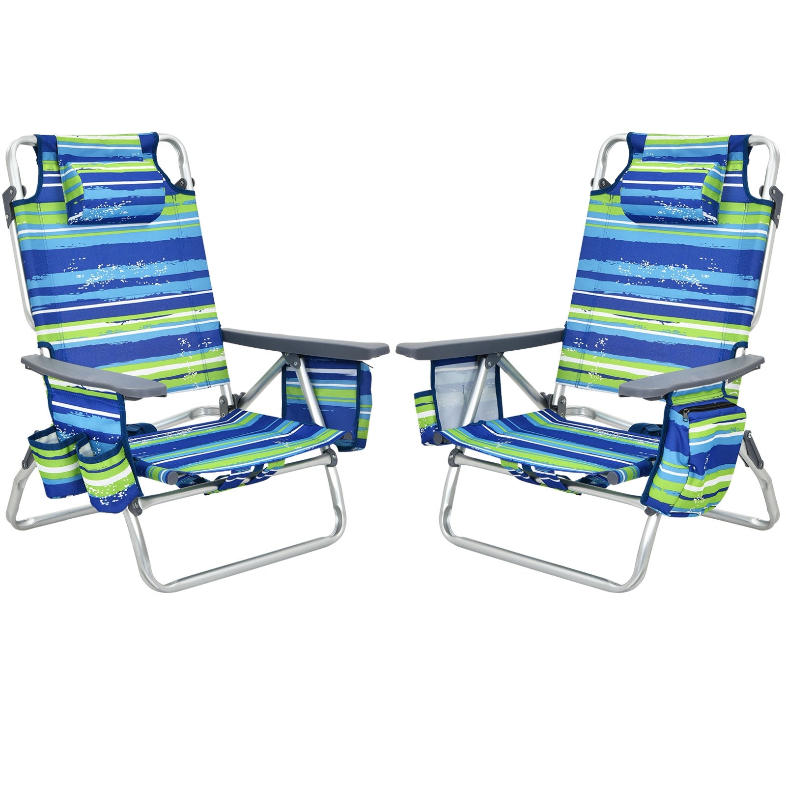 2-Pack Folding Backpack Beach Chair 5-Position Outdoor Reclining Chairs with Pillow, Blue Beach & Lawn Chairs at Gallery Canada