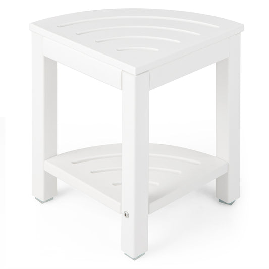Heavy Duty Corner Shower Bench Stool with Storage Shelf for Shaving Legs, Off White Bath Safety Off White  at Gallery Canada