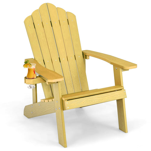Weather Resistant HIPS Outdoor Adirondack Chair with Cup Holder, Yellow