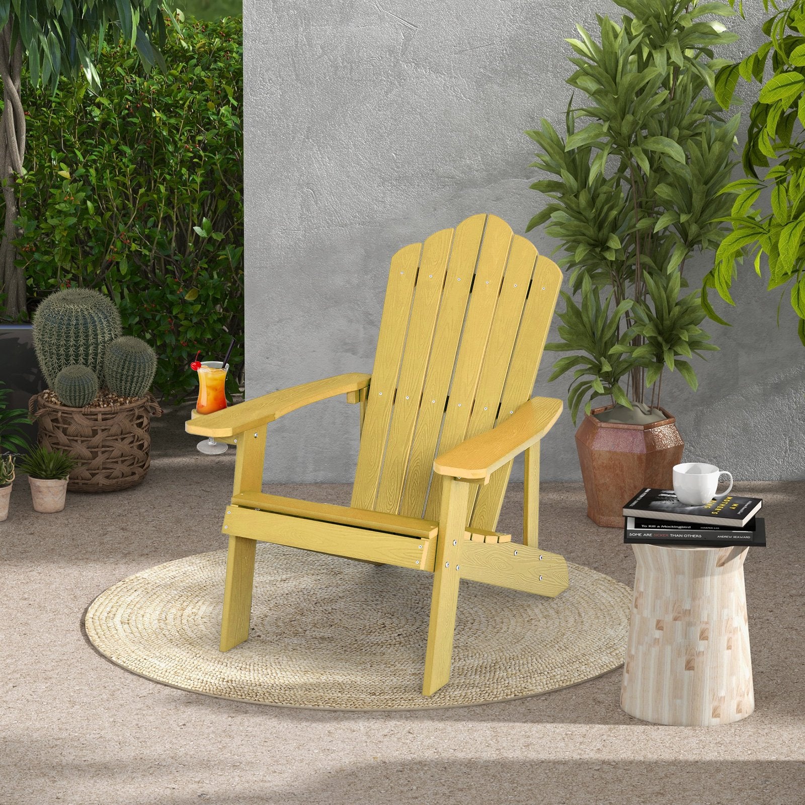 Weather Resistant HIPS Outdoor Adirondack Chair with Cup Holder, Yellow Adirondack Chairs   at Gallery Canada