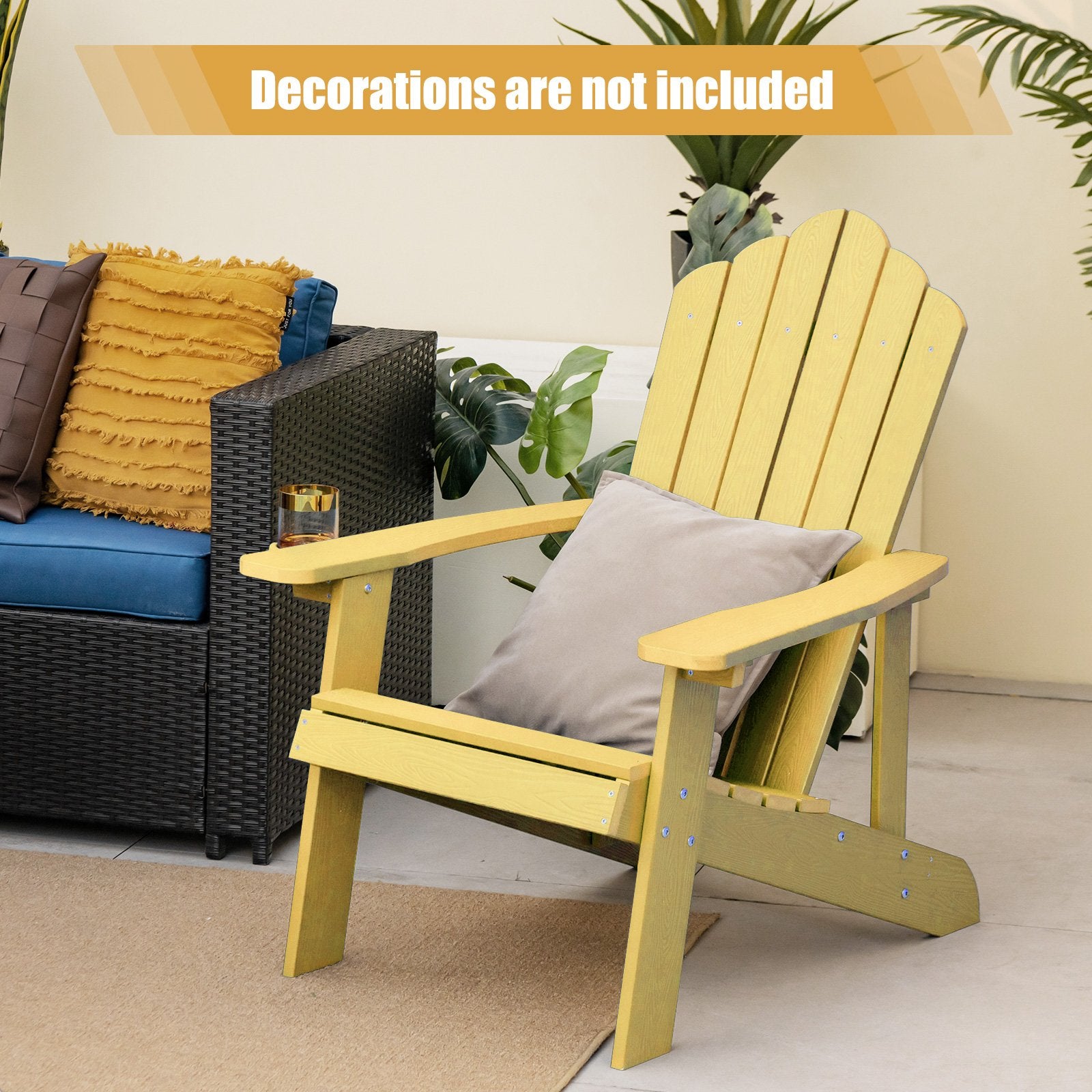 Weather Resistant HIPS Outdoor Adirondack Chair with Cup Holder, Yellow Adirondack Chairs   at Gallery Canada