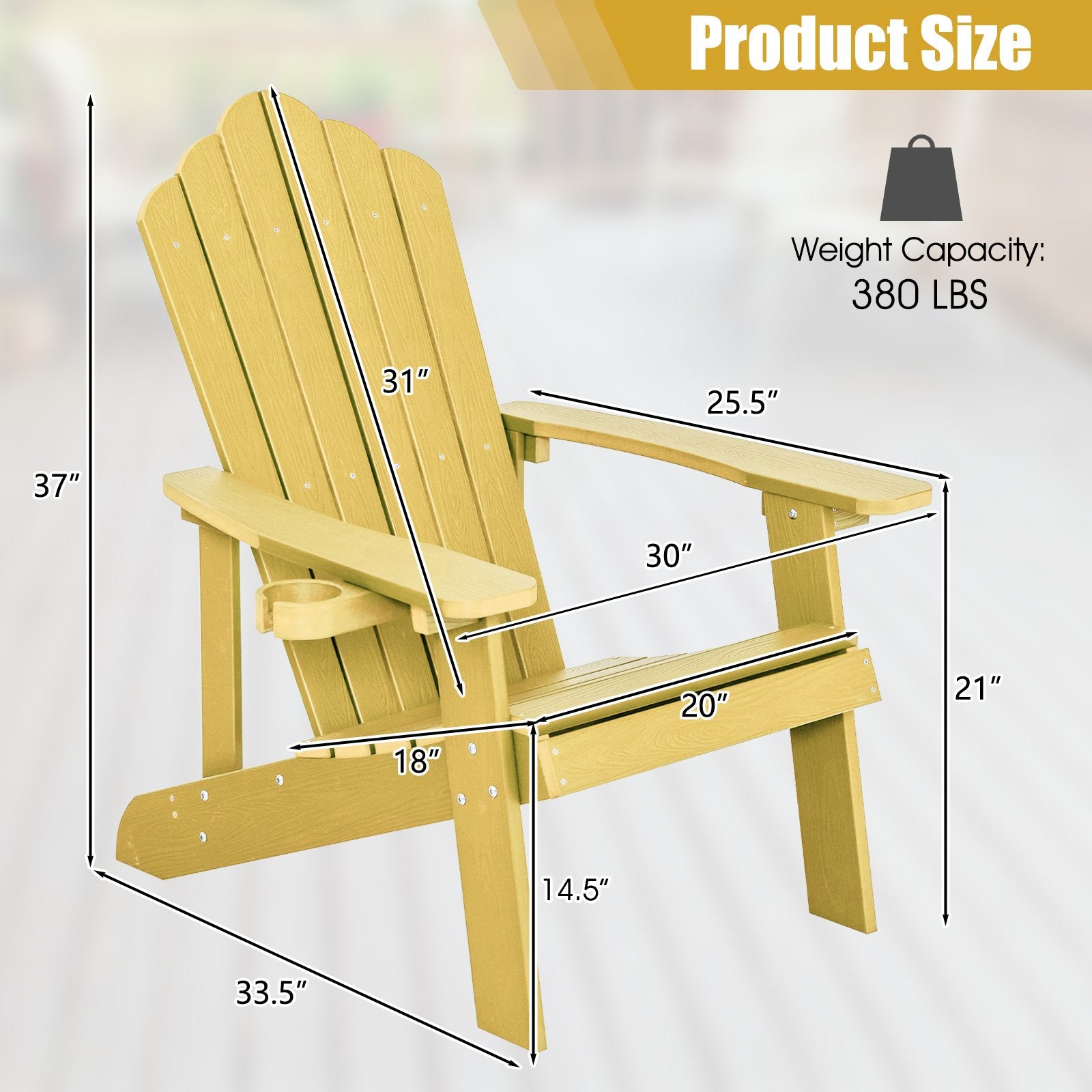 Weather Resistant HIPS Outdoor Adirondack Chair with Cup Holder, Yellow Adirondack Chairs   at Gallery Canada