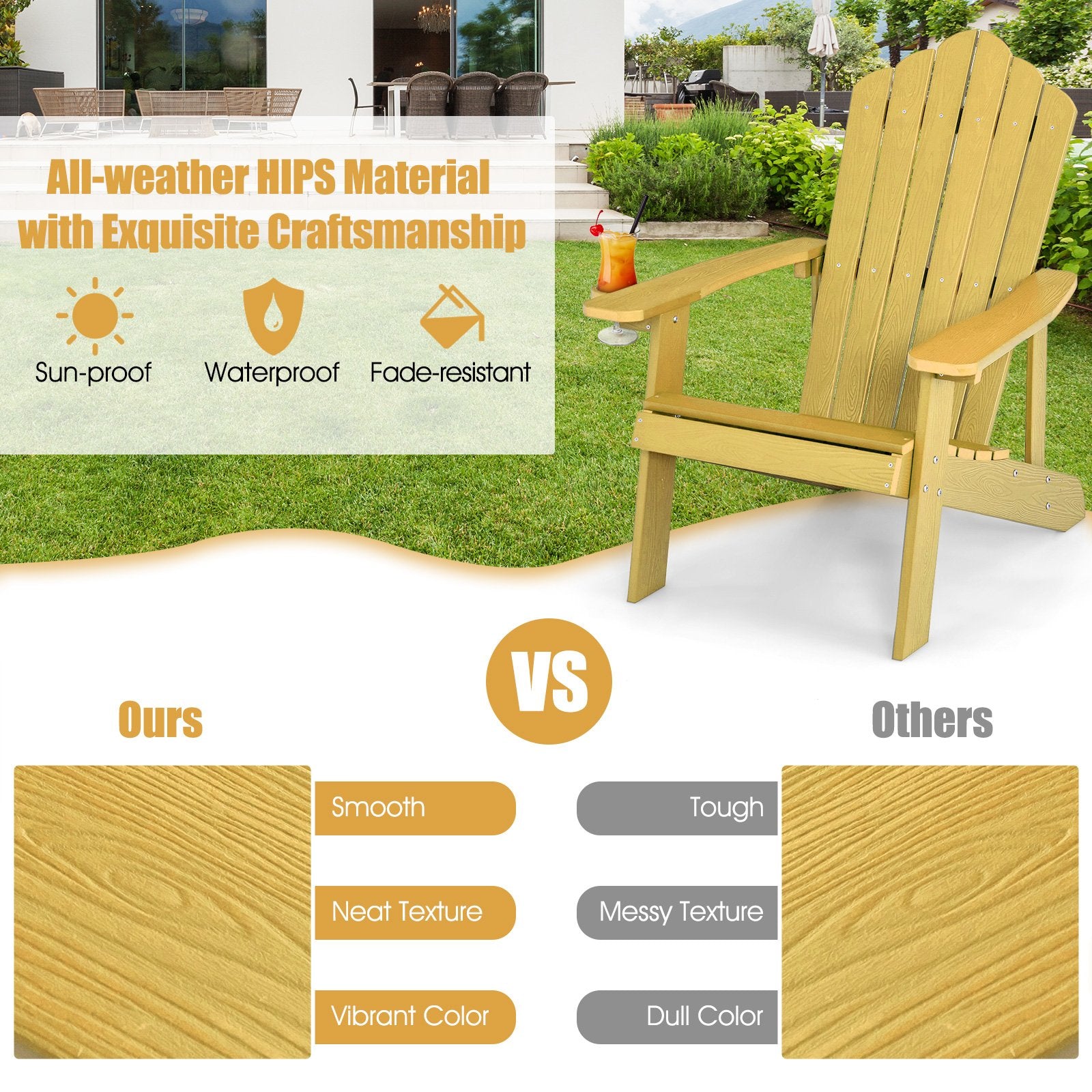 Weather Resistant HIPS Outdoor Adirondack Chair with Cup Holder, Yellow Adirondack Chairs   at Gallery Canada