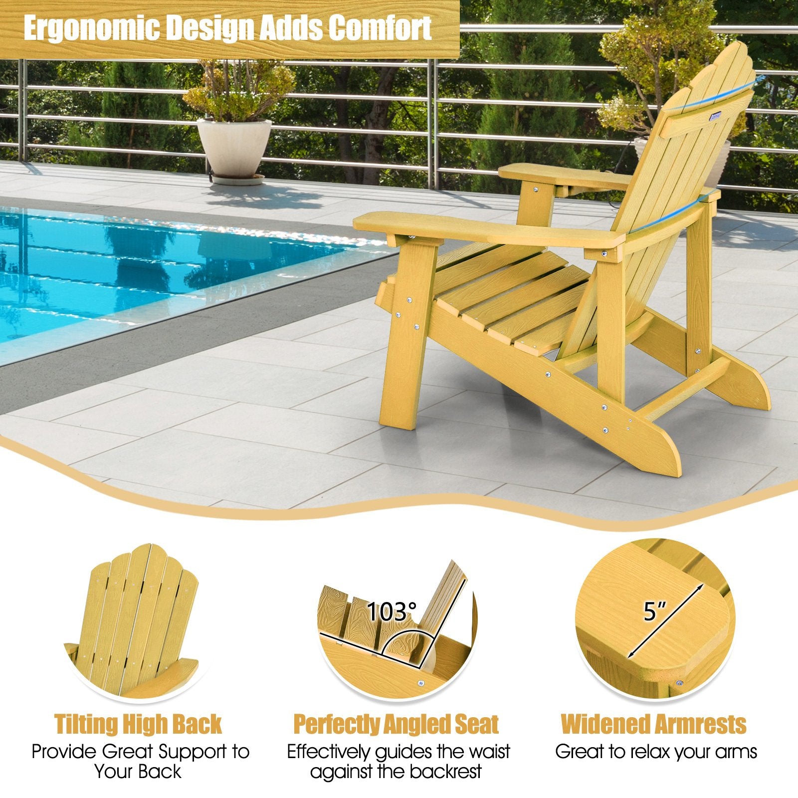 Weather Resistant HIPS Outdoor Adirondack Chair with Cup Holder, Yellow Adirondack Chairs   at Gallery Canada