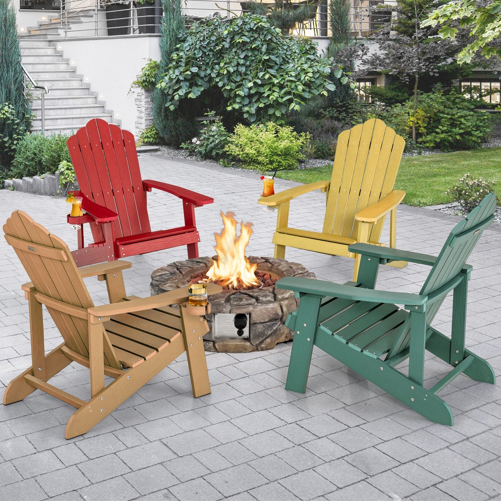 Weather Resistant HIPS Outdoor Adirondack Chair with Cup Holder, Yellow Adirondack Chairs   at Gallery Canada