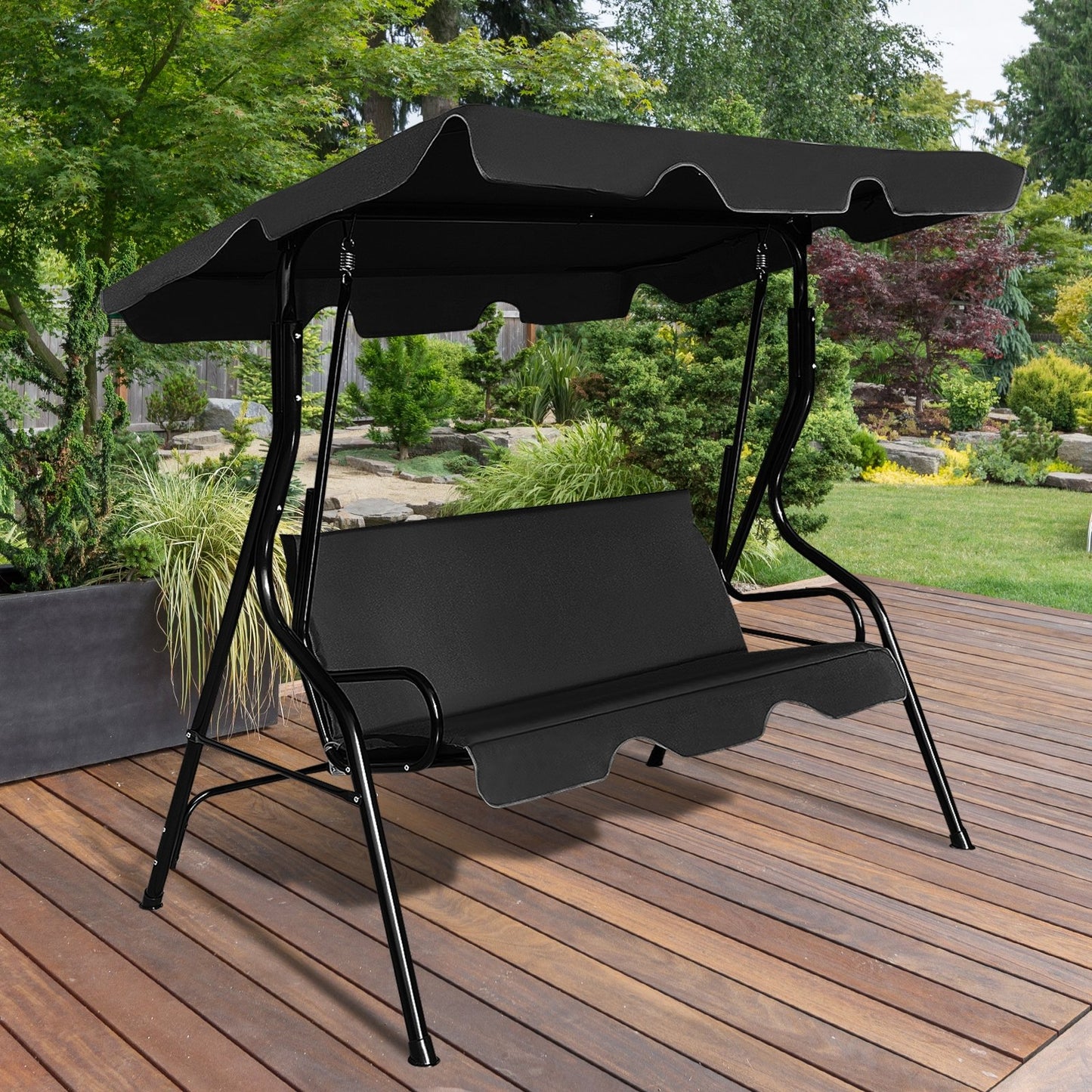 3 Seats Patio Canopy Swing, Black Porch Swings   at Gallery Canada