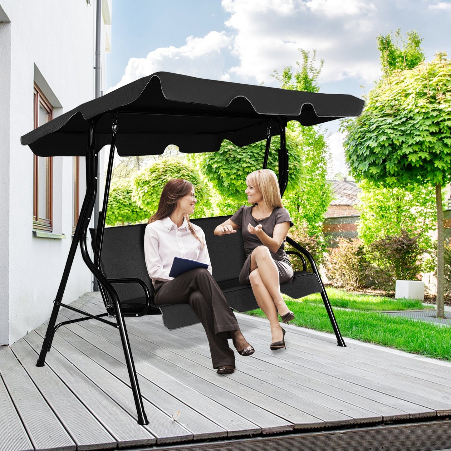 3 Seats Patio Canopy Swing, Black Porch Swings   at Gallery Canada