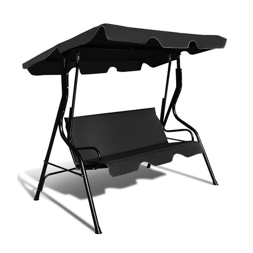 3 Seats Patio Canopy Swing, Black