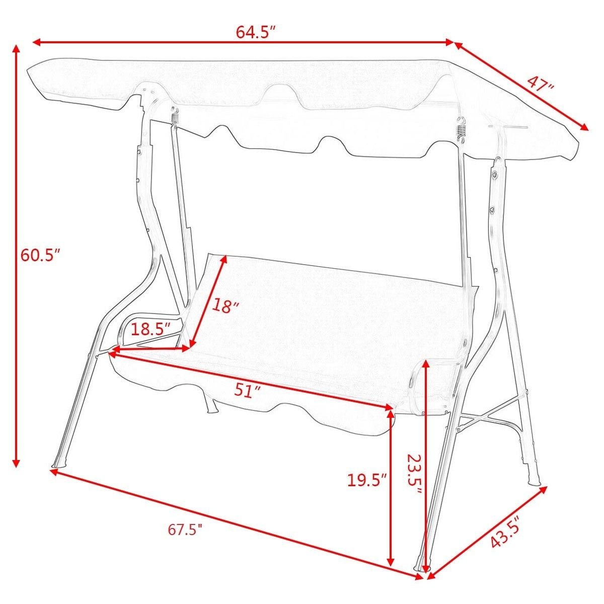 3 Seats Patio Canopy Swing, Brown Porch Swings   at Gallery Canada