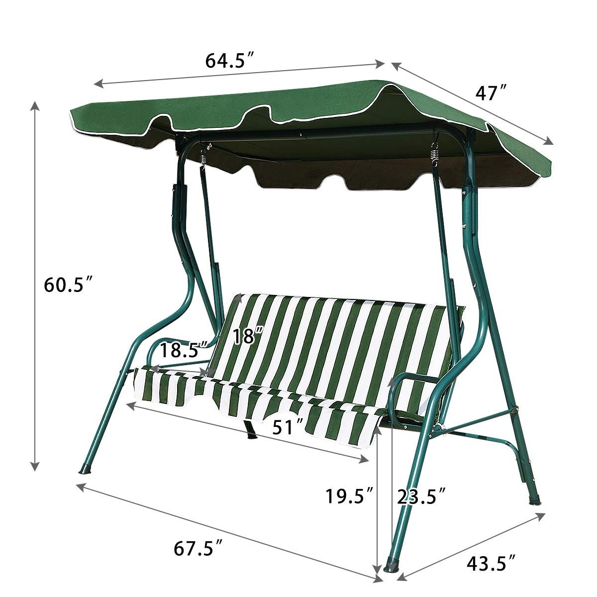 3 Seats Patio Canopy Swing, Green Porch Swings   at Gallery Canada