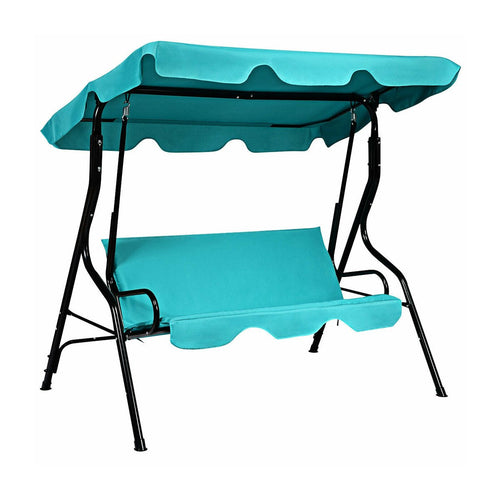 3 Seats Patio Canopy Cushioned Steel Frame Swing Glider Hammock, Blue