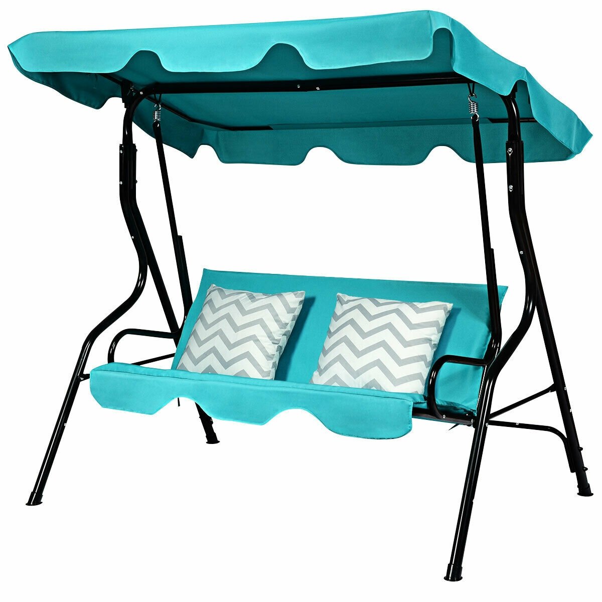 3 Seats Patio Canopy Cushioned Steel Frame Swing Glider Hammock, Blue Porch Swings   at Gallery Canada