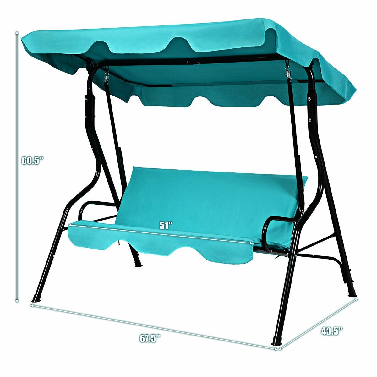 3 Seats Patio Canopy Cushioned Steel Frame Swing Glider Hammock, Blue Porch Swings   at Gallery Canada