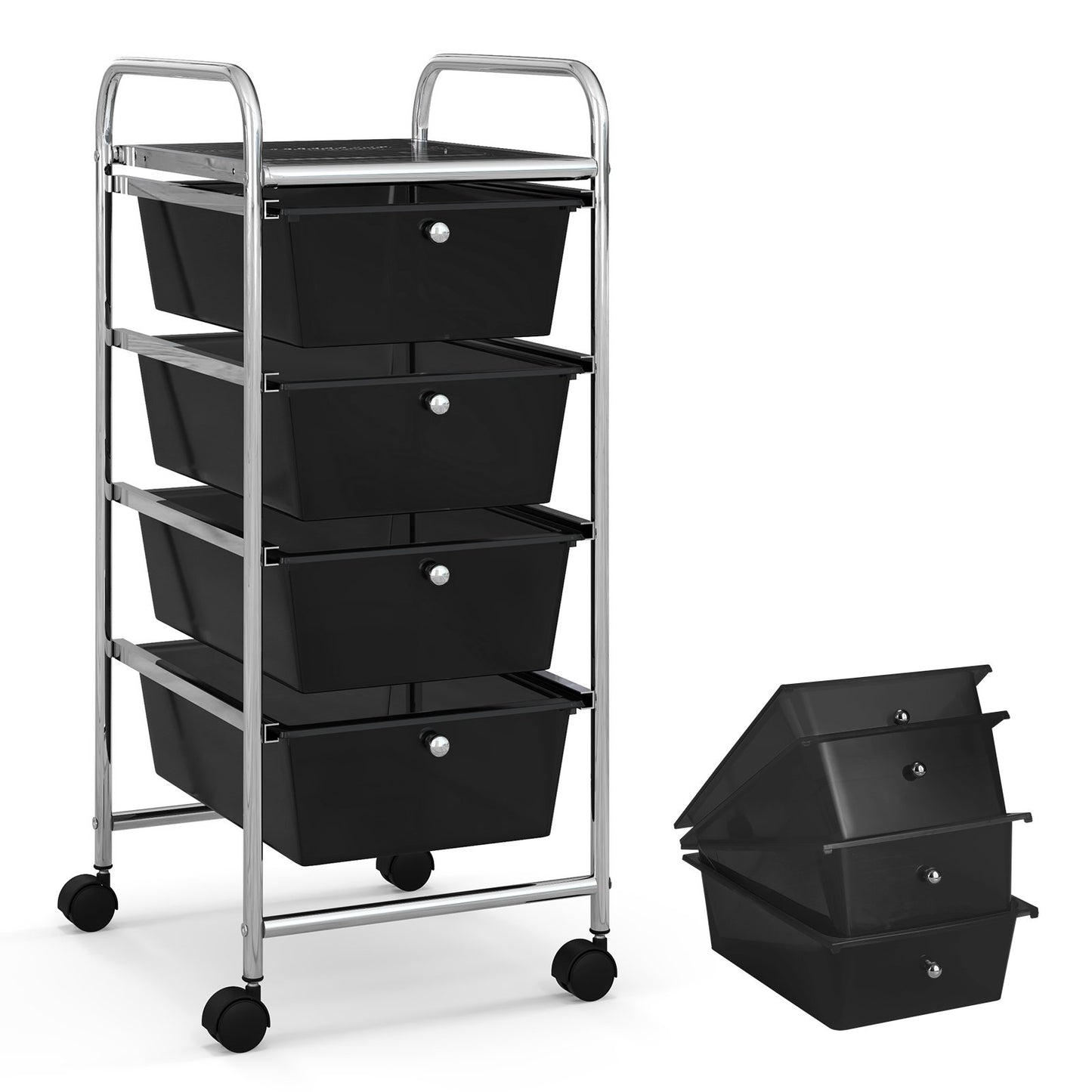 4-Drawer Cart Storage Bin Organizer Rolling with Plastic Drawers, Black - Gallery Canada