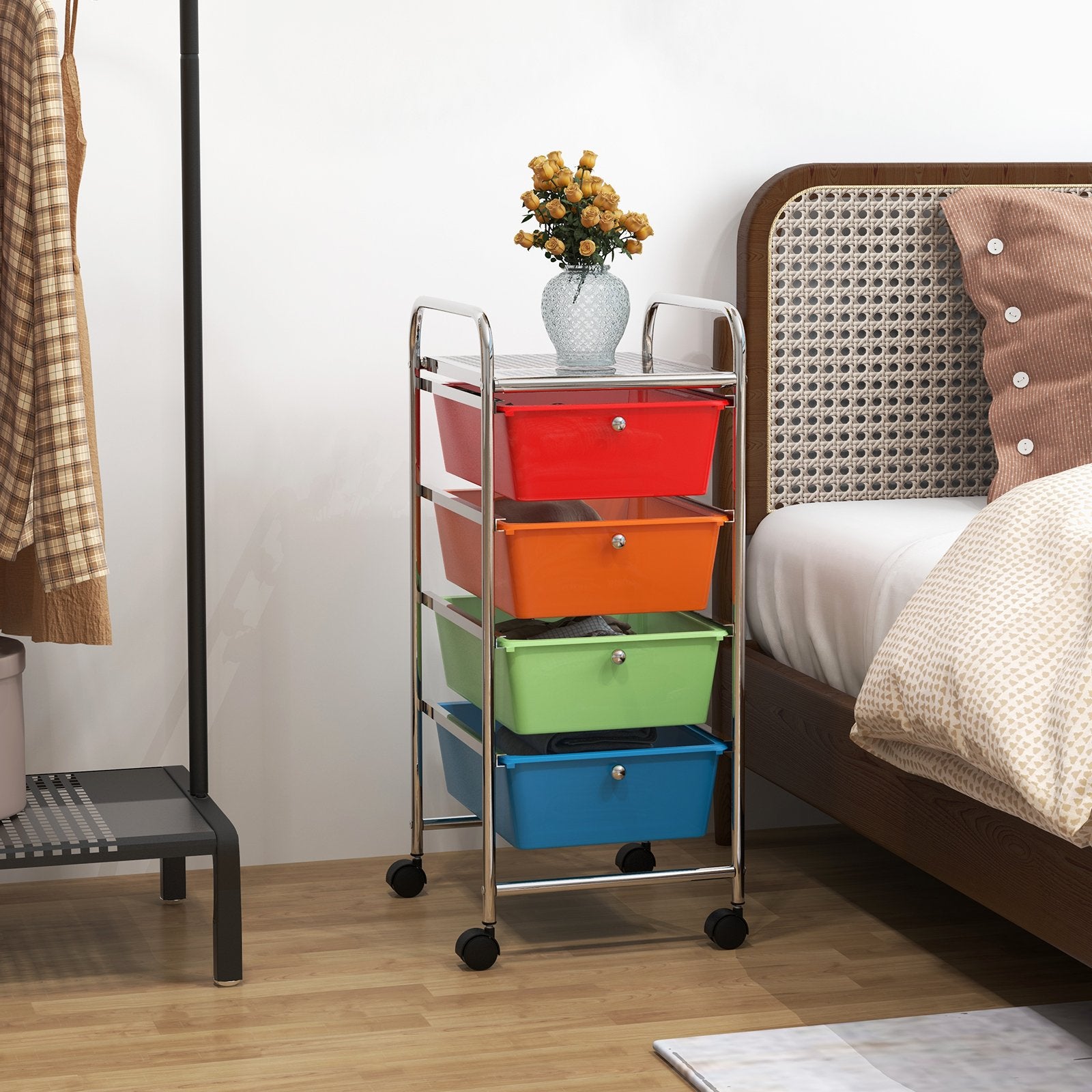 4-Drawer Cart Storage Bin Organizer Rolling with Plastic Drawers, Sheer Rainbow - Gallery Canada